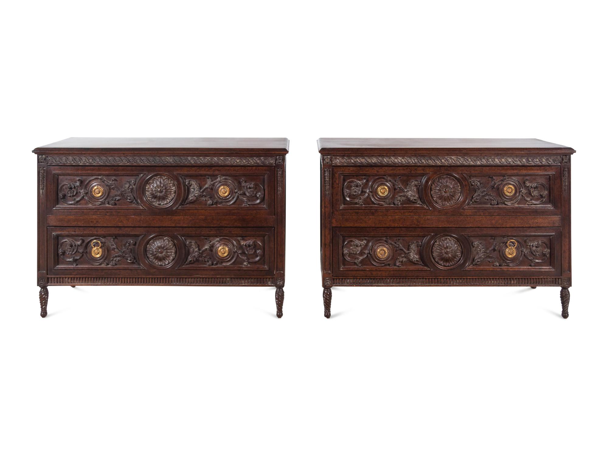 A Pair of Louis XVI Style Two-Drawer Bedside Commodes