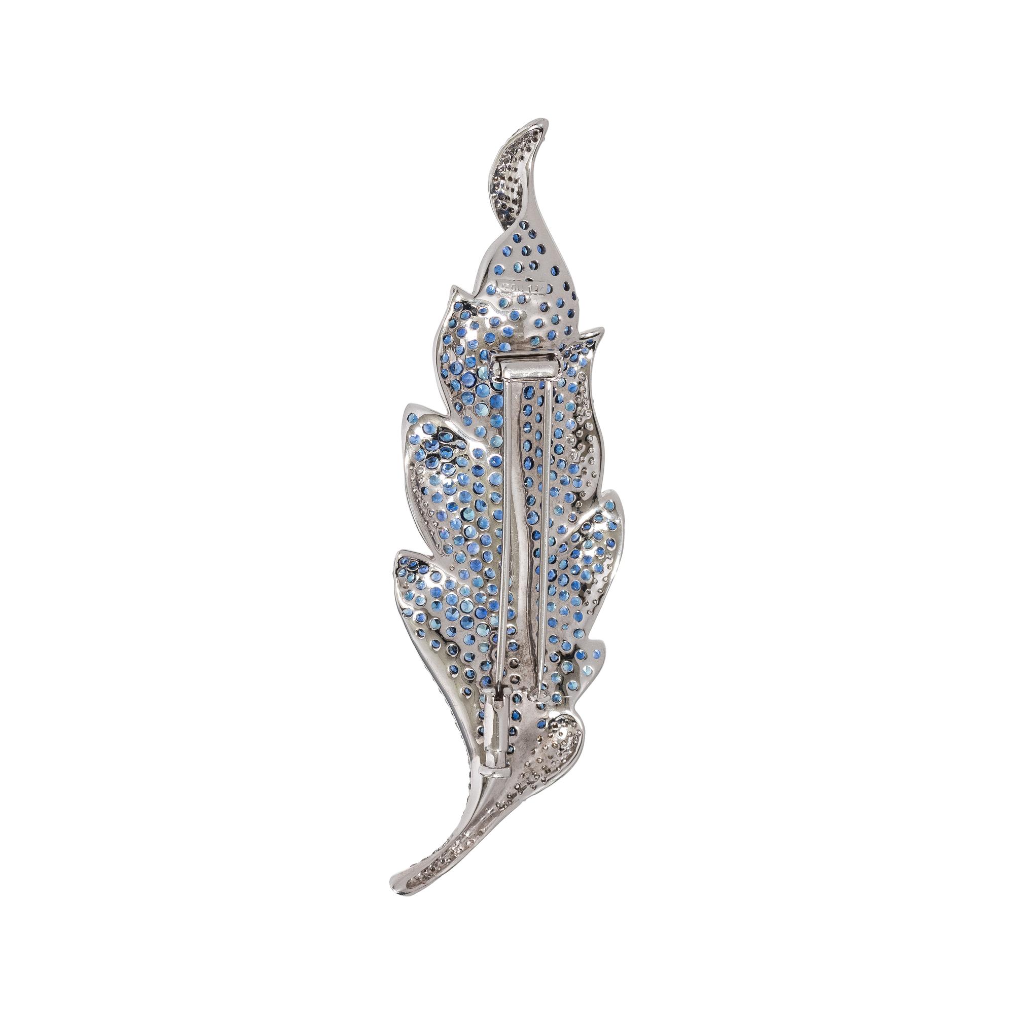 SAPPHIRE AND DIAMOND LEAF BROOCH