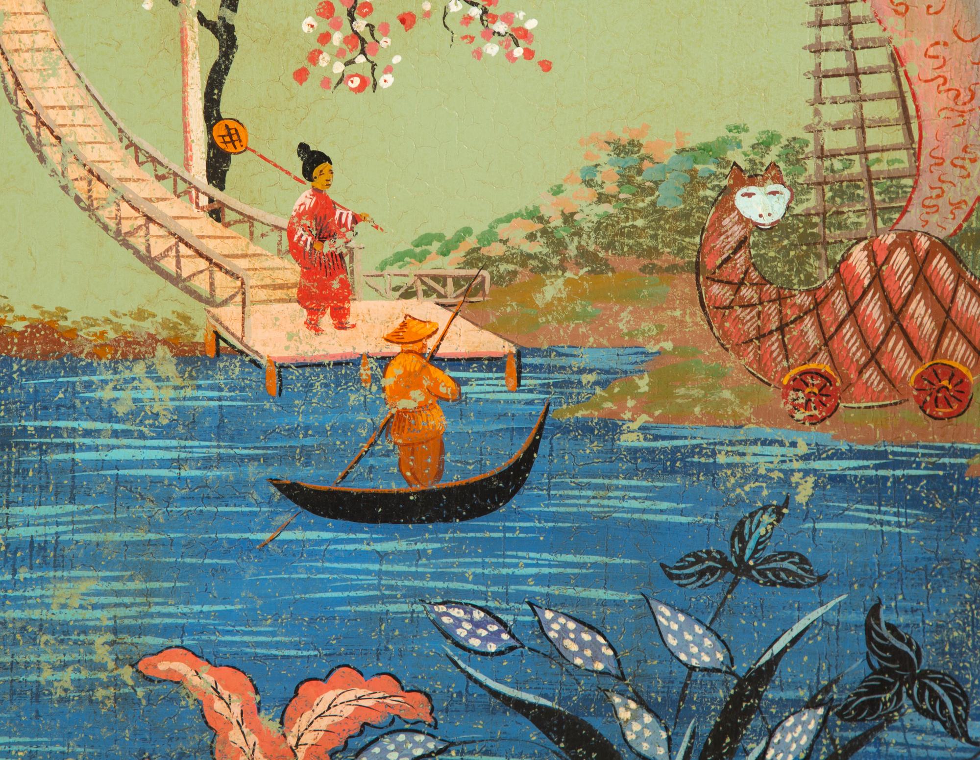A Louis XVI Style Painted and Parcel Gilt Chinoiserie Decorated Cabinet on Stand