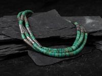 Rolled Turquoise and Sterling Silver Barrel Bead Three-strand Necklace