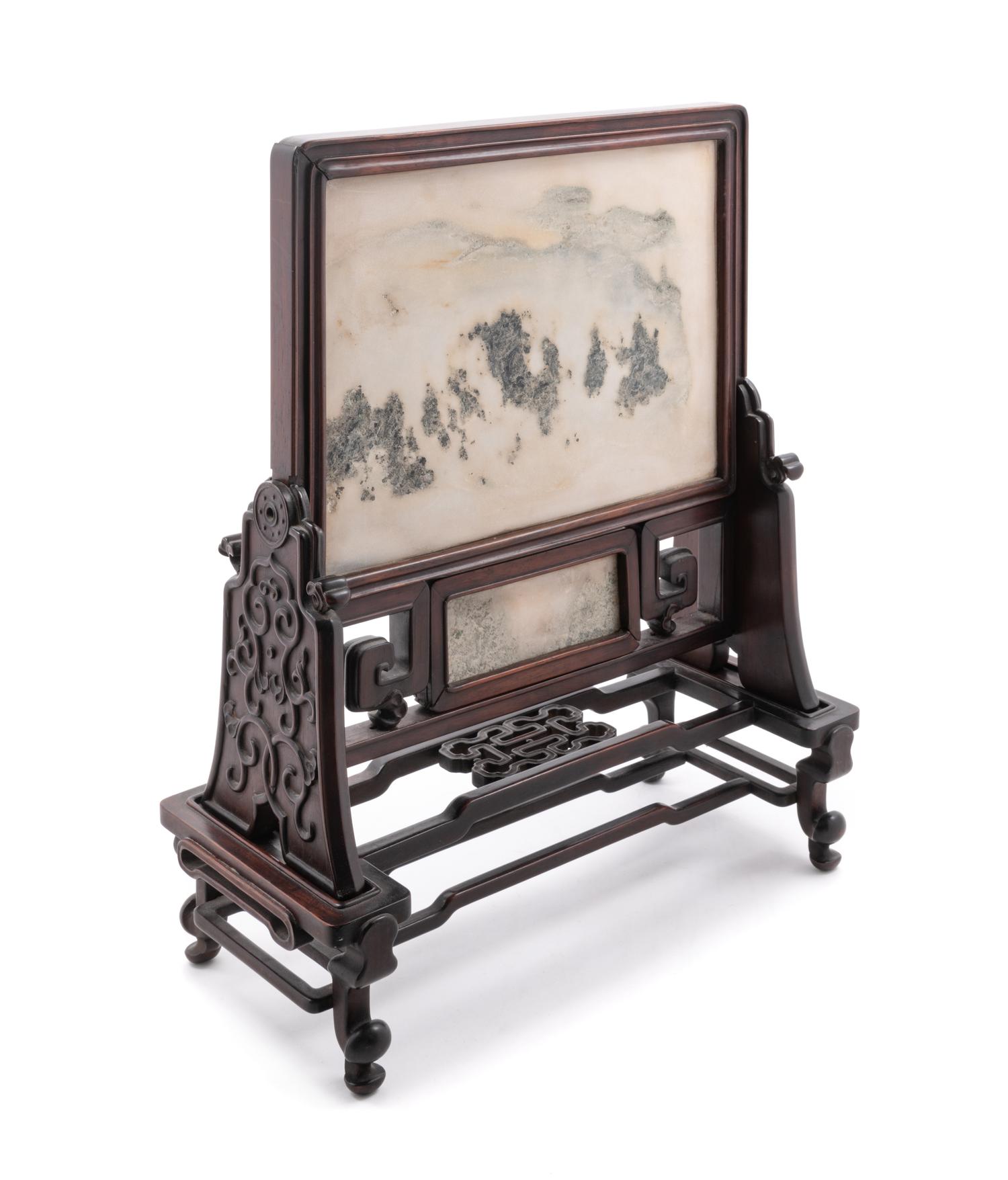 A Dream Stone Inset Rosewood Table Screen