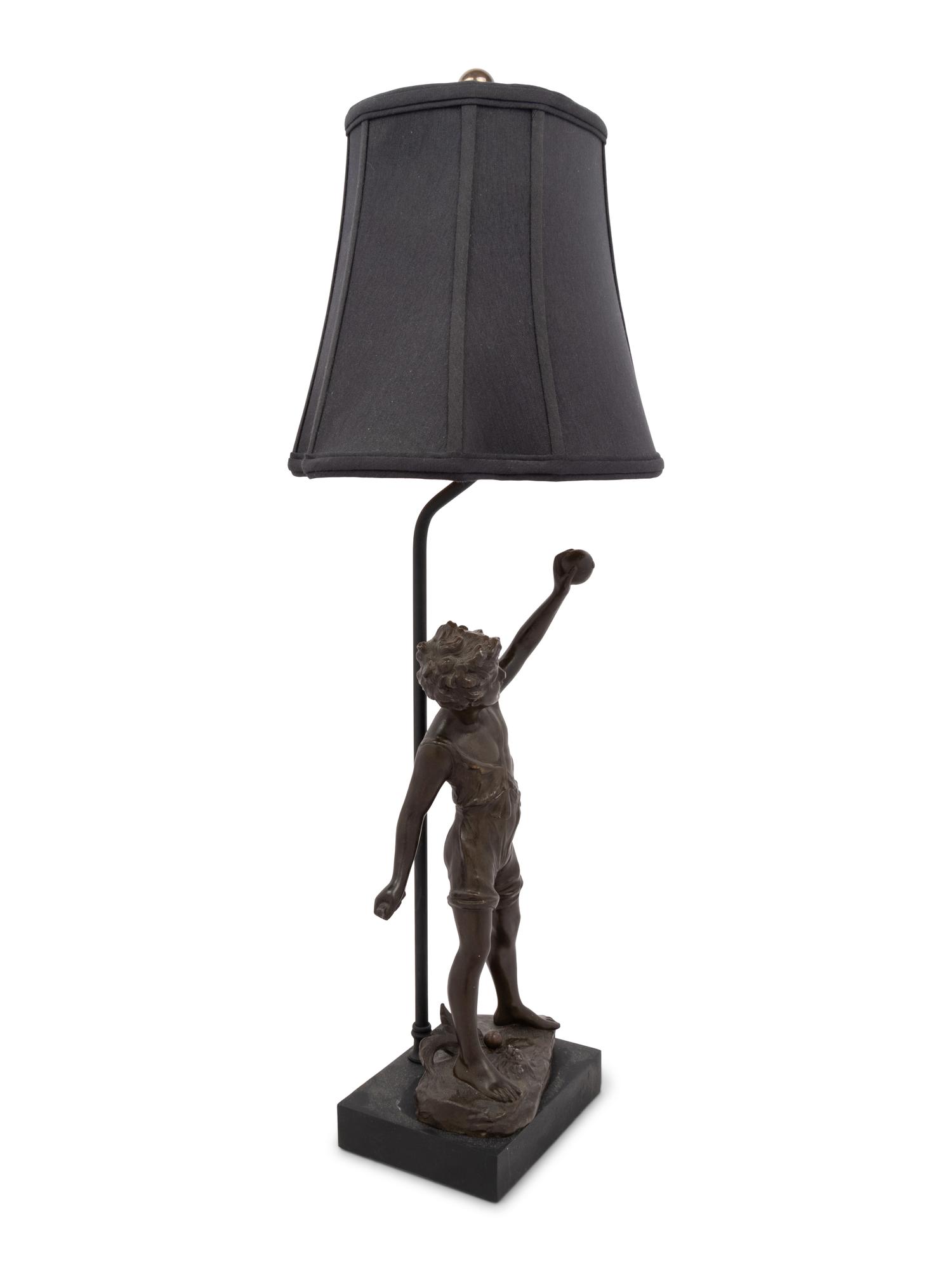 A Continental Bronze Figure Mounted as a Lamp