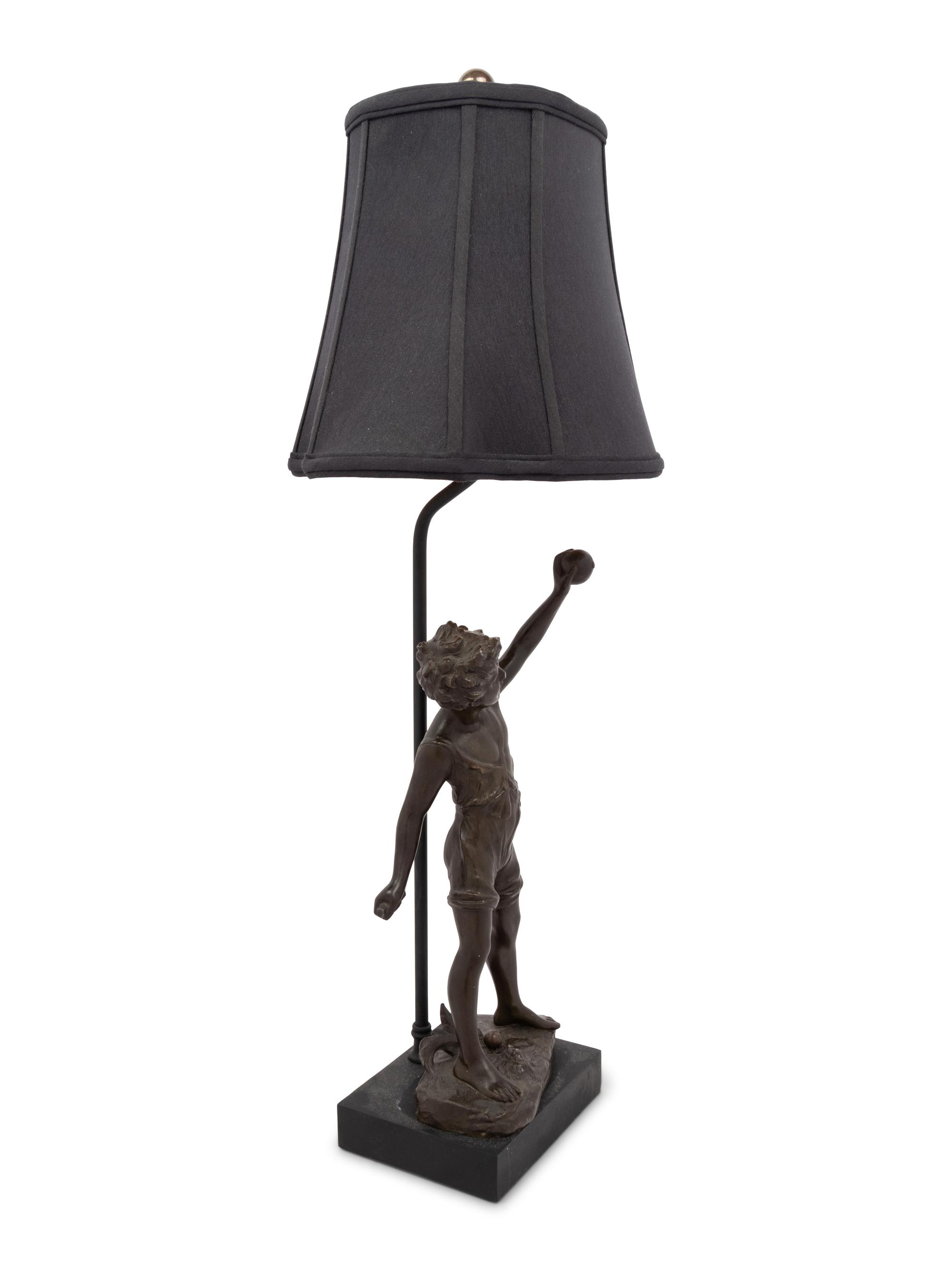 A Continental Bronze Figure Mounted as a Lamp