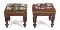 A Pair of Victorian Embroidered and Beaded Footstools Height 7 1/2 x width 8 1/2 x depth 7 1/2 inches. — 19TH CENTURY