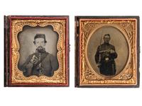 [CIVIL WAR]. 2 sixth plate portraits of cavalrymen armed with sabers and revolvers.