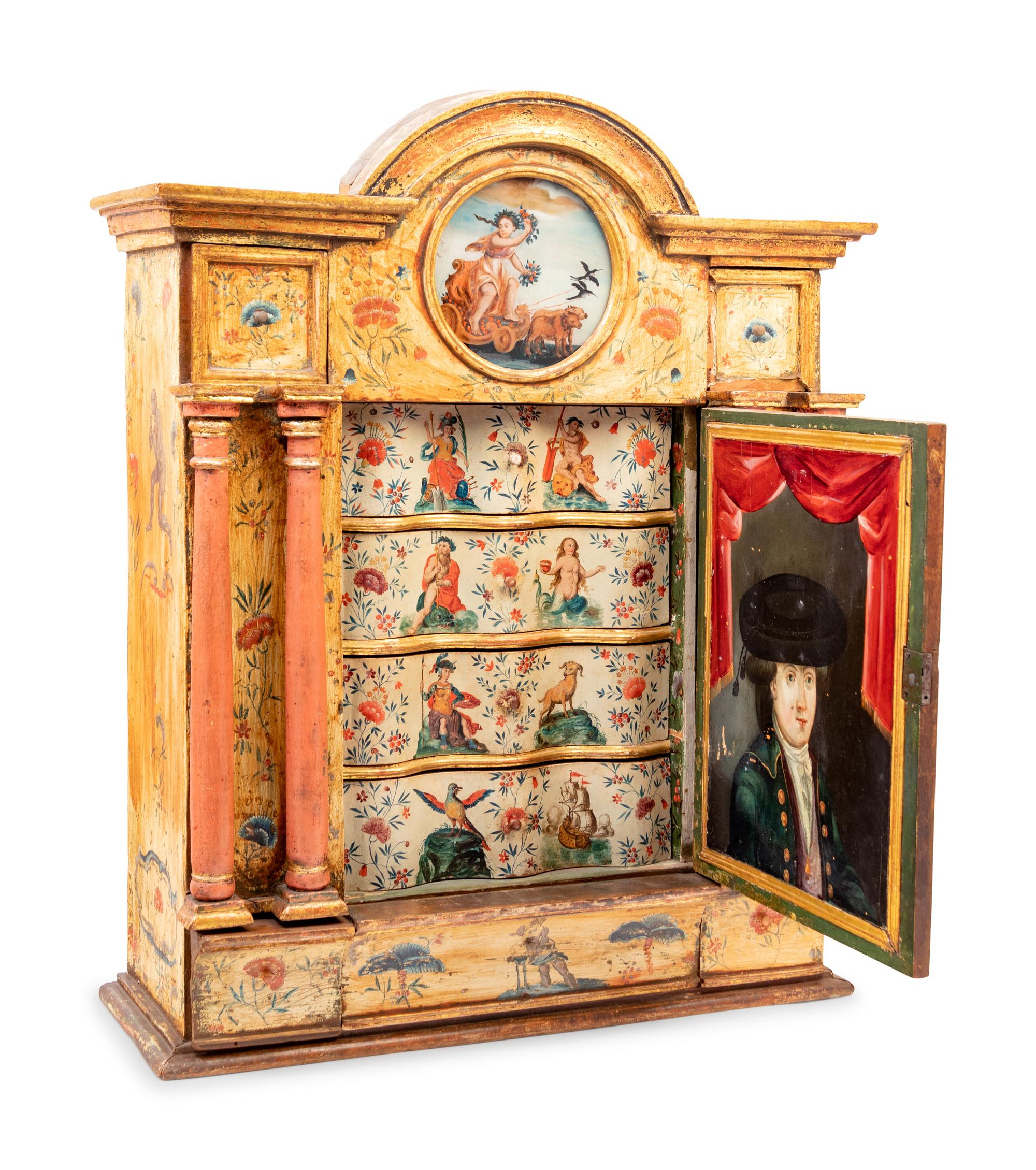 A Spanish Colonial Painted Wood Tabernacle Cabinet