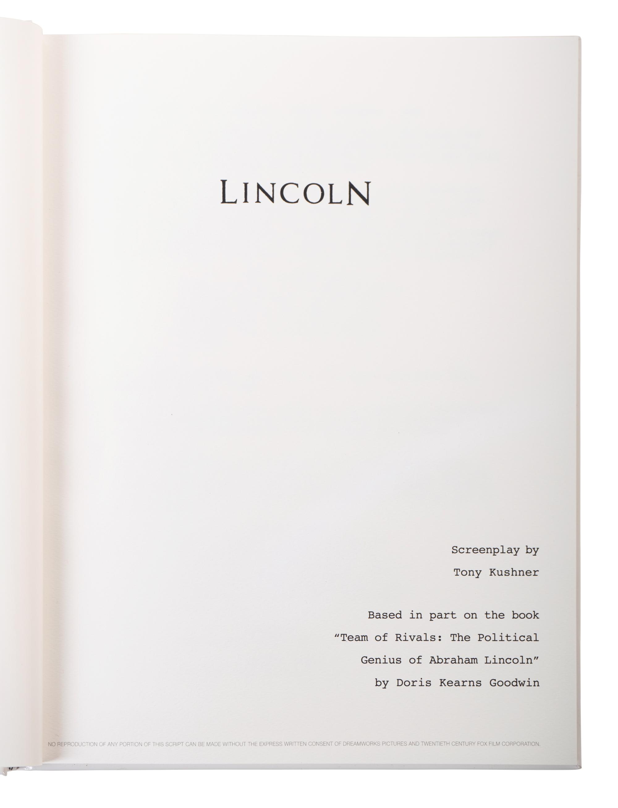 (Screenplays) A group of memorabilia from the film Lincoln . DreamWorks Pictures, Steven Speilberg, 2012. Comprising: