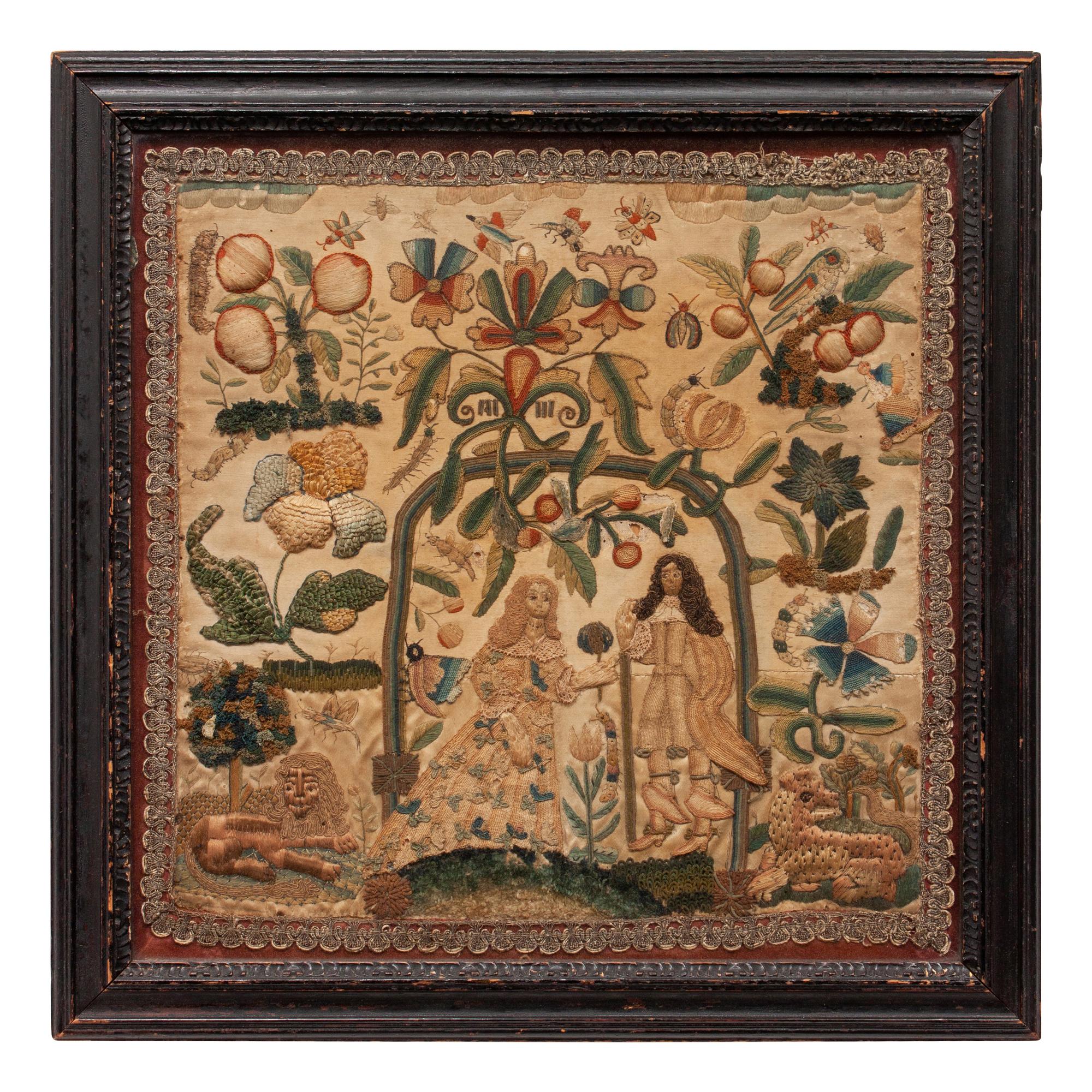 Silk-embroidered and Stumpwork Panel