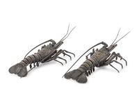 A Pair of Japanese Silvered Bronze Articulated Models of Ebi, Spiny Lobsters