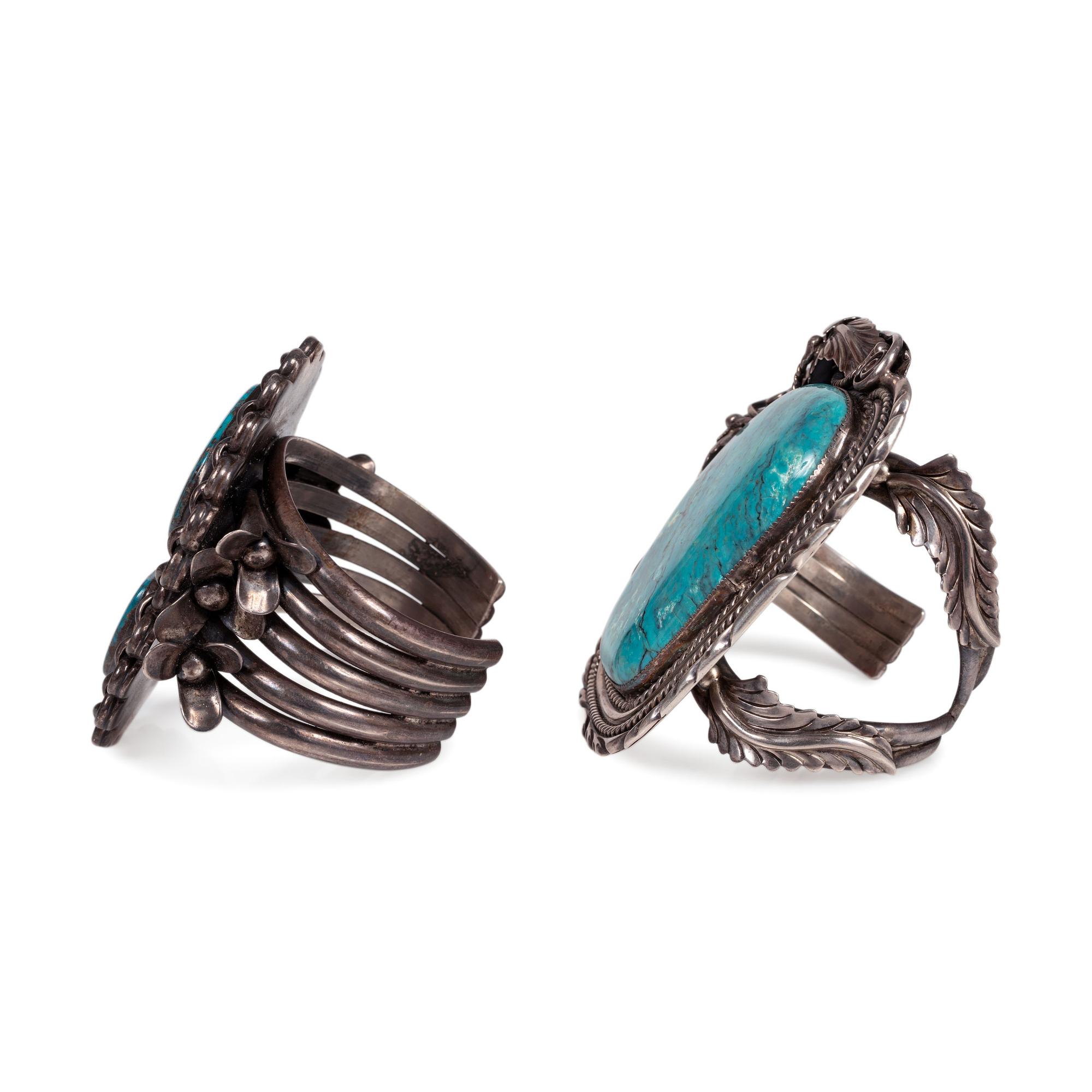 Navajo Silver and Turquoise Cuff Bracelets