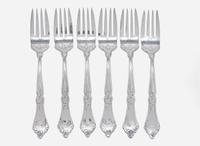 A set of six Art Nouveau .9584 silver salad forks, Martelé, Gorham Mfg. Co., Providence, RI, circa 1905