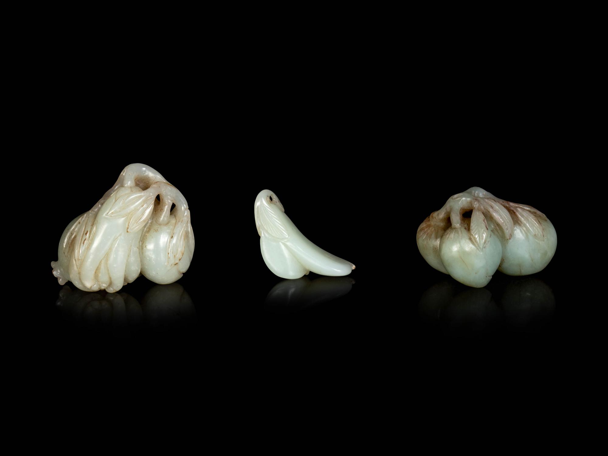 Three Chinese Celadon Jade Carvings of Fruits and Vegetables