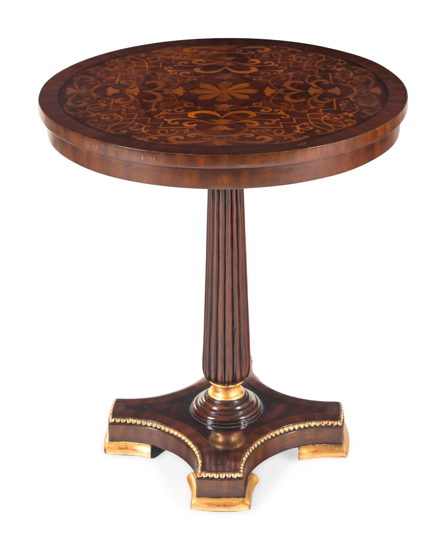 An Empire Style Giltwood and Marquetry Inlaid Occasional Table
