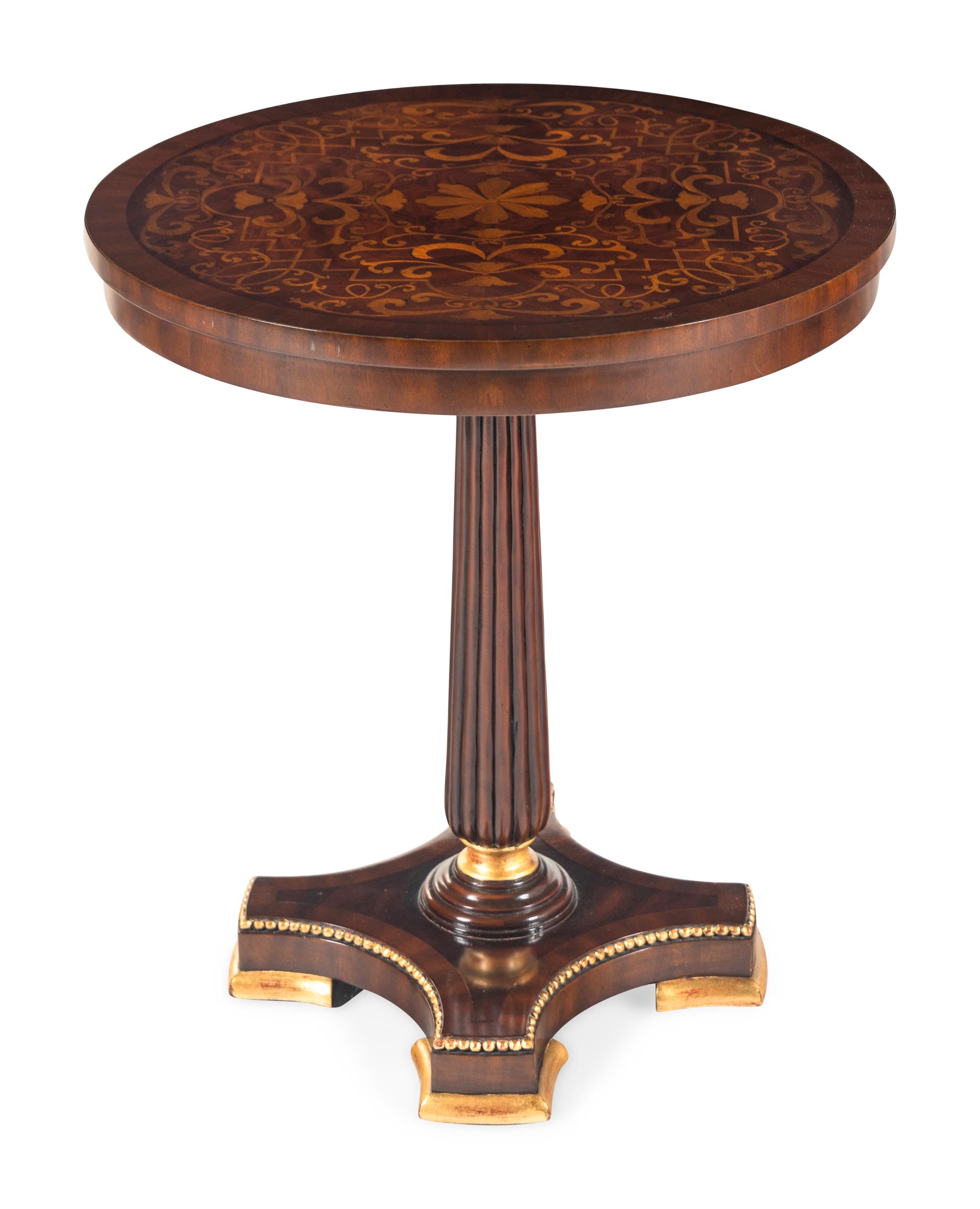 An Empire Style Giltwood and Marquetry Inlaid Occasional Table