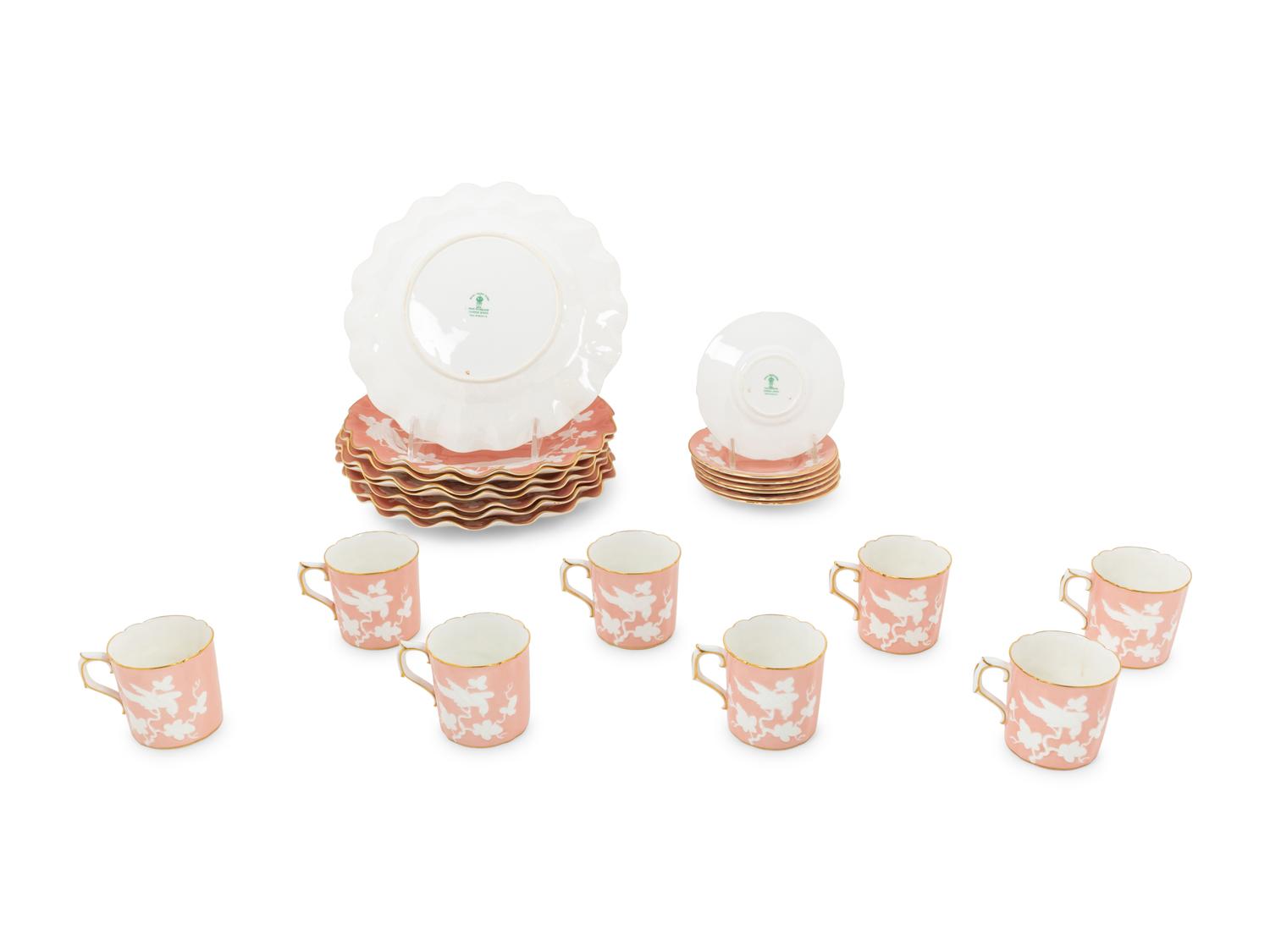 A Royal Crown Derby Chinese Birds Porcelain Dessert Service