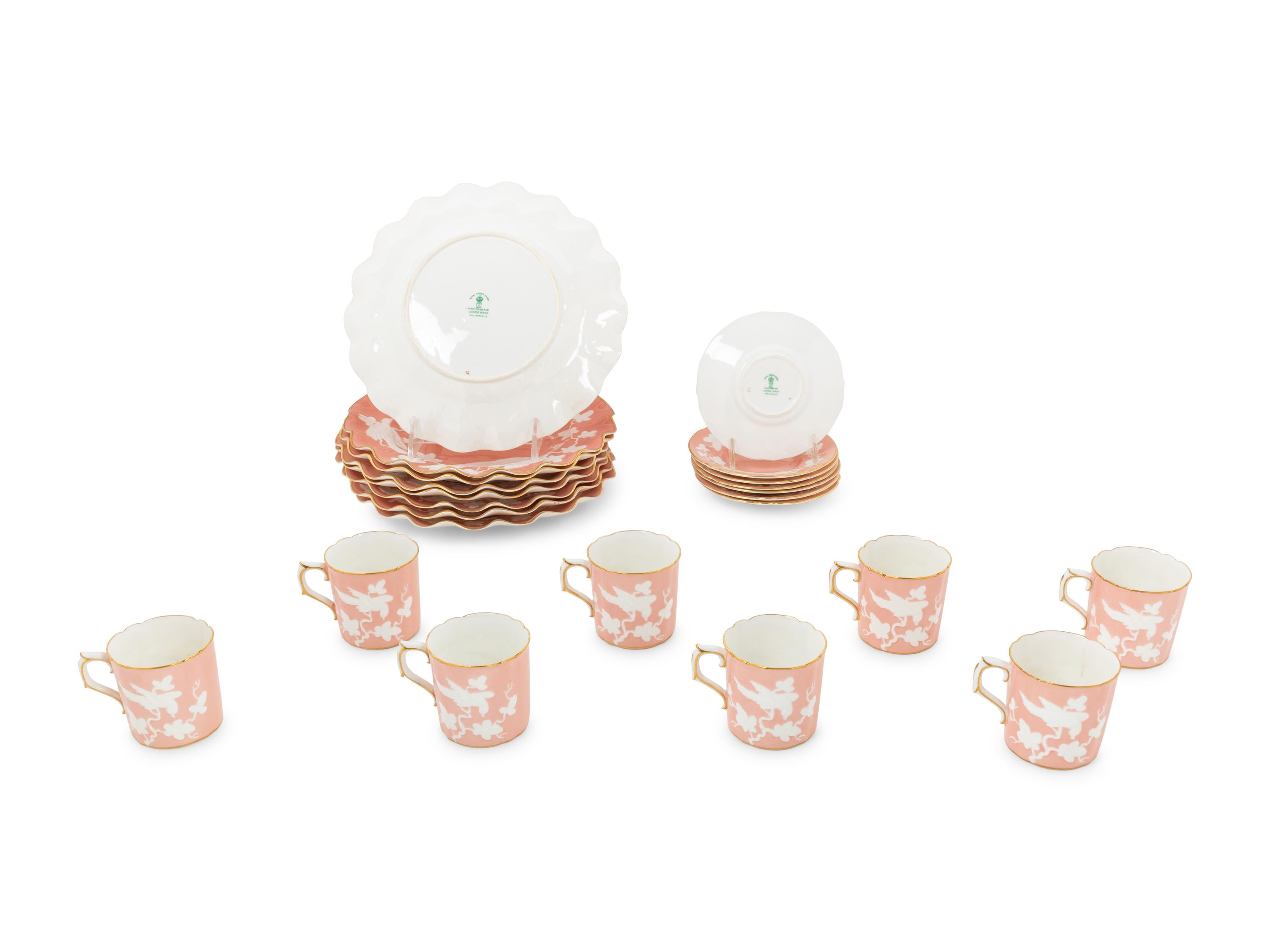 A Royal Crown Derby Chinese Birds Porcelain Dessert Service
