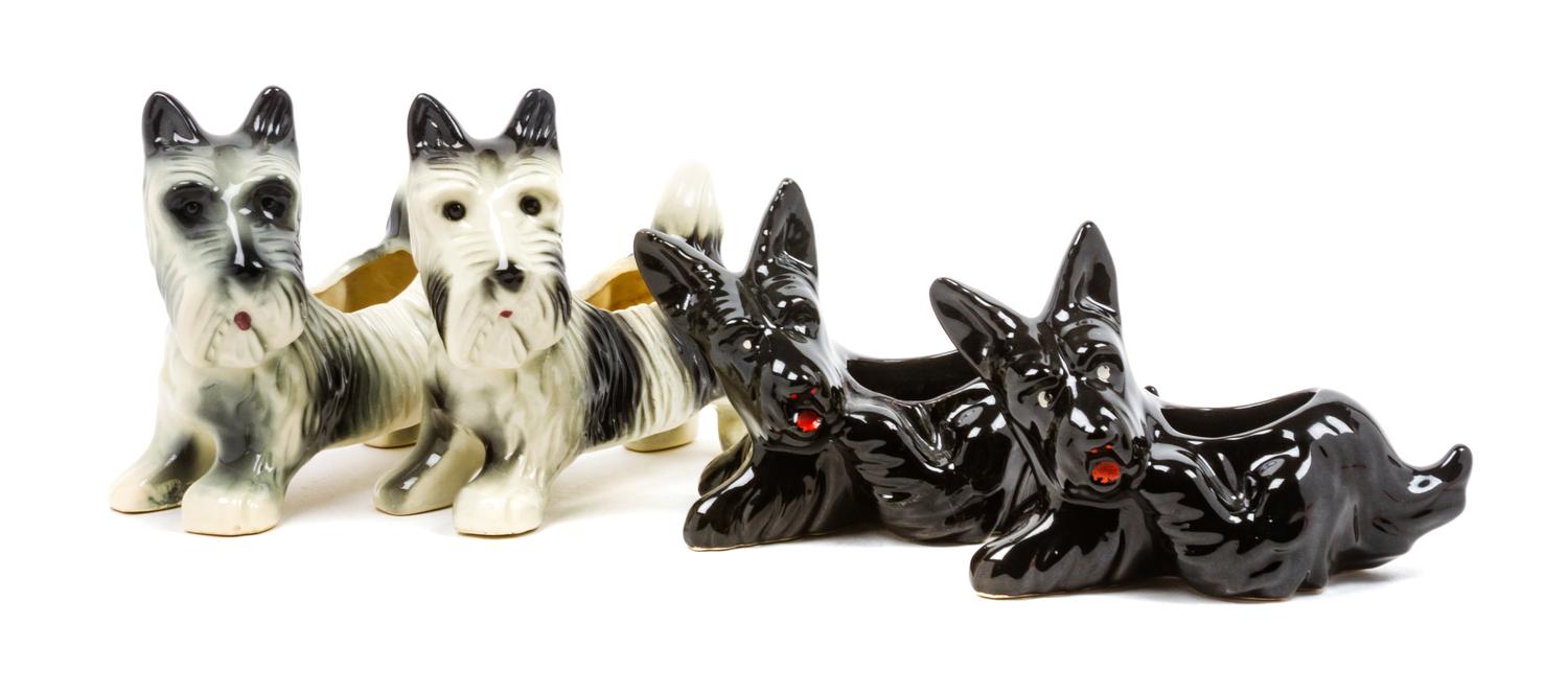 Four Scottish Terrier Planters Width of widest 8 1/2 inches.