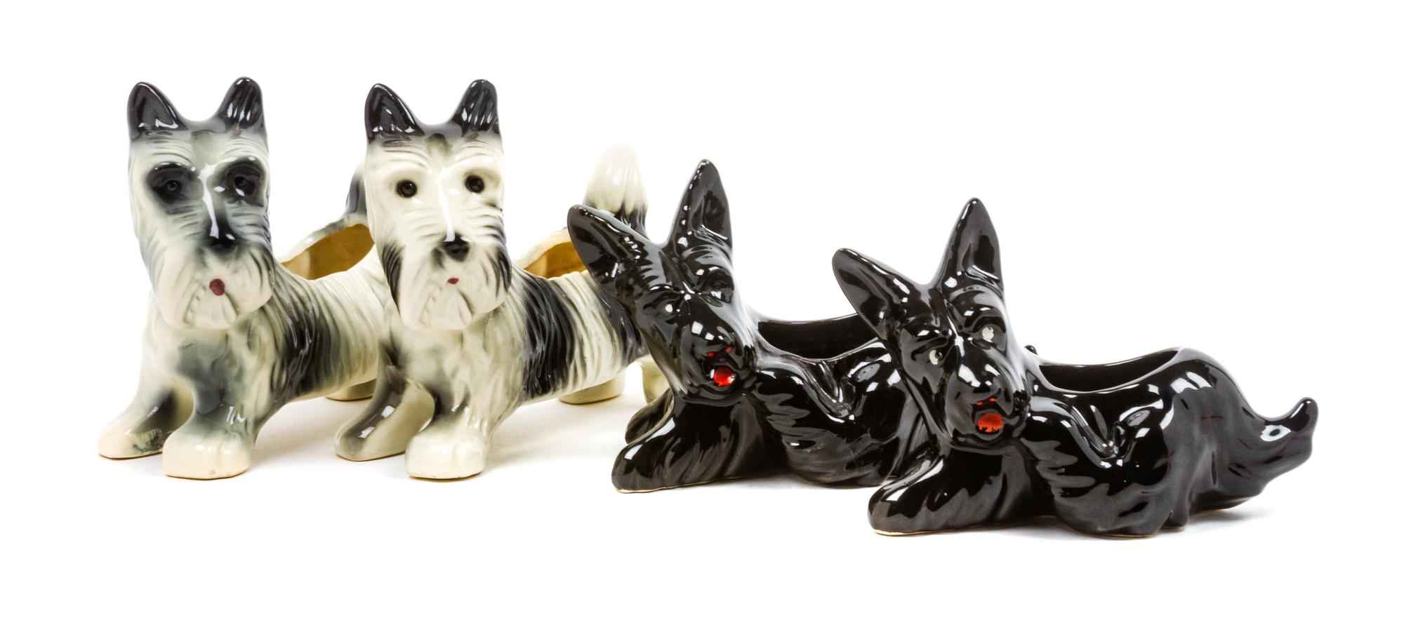 Four Scottish Terrier Planters Width of widest 8 1/2 inches.