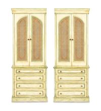 A Pair of Cream and Green-Painted Bookcase Cabinets