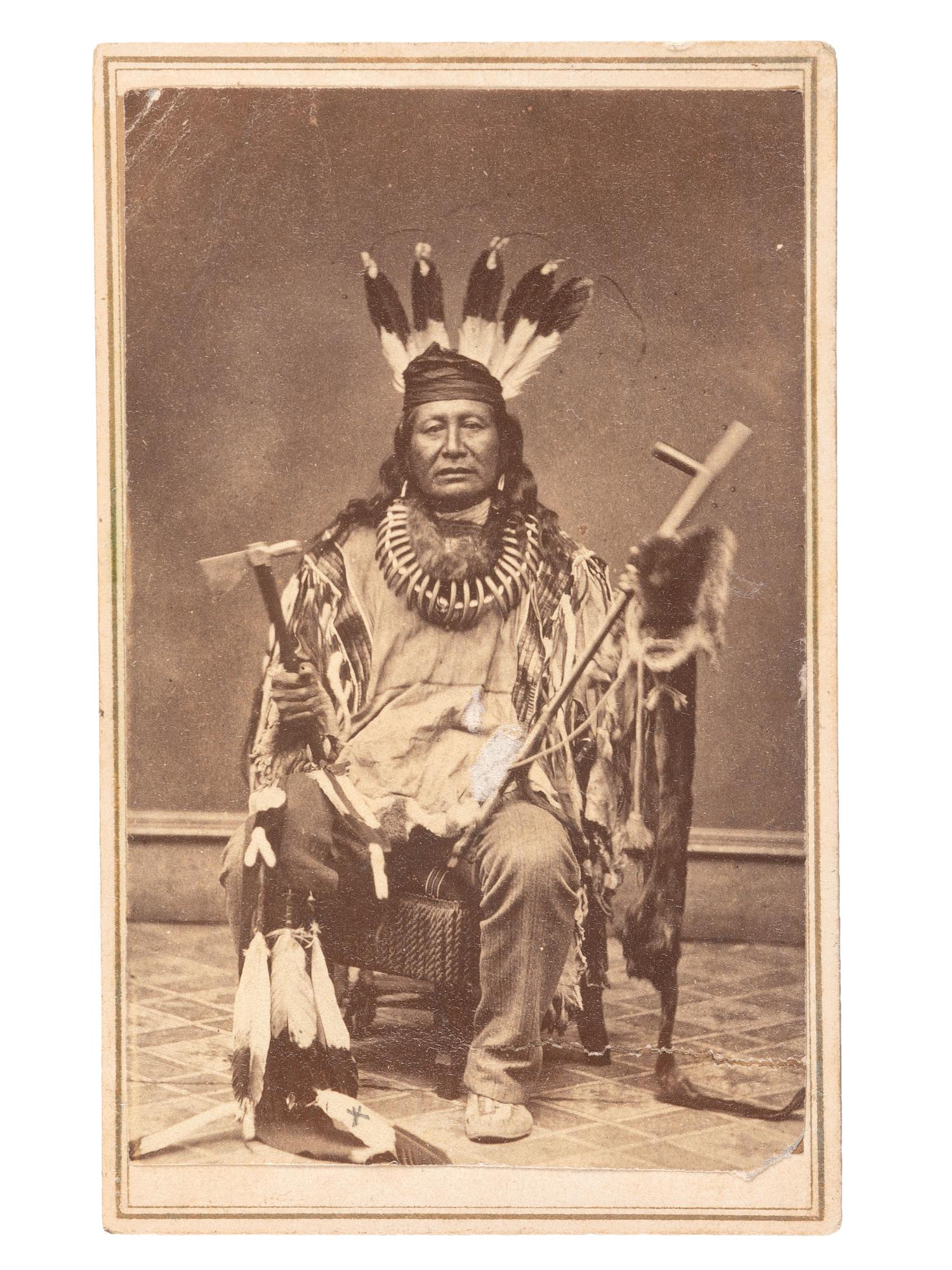 [NATIVE AMERICANS]. CDV of Rushing Bear, or Son-of-the-Star, hereditary head chief of the Arikara.