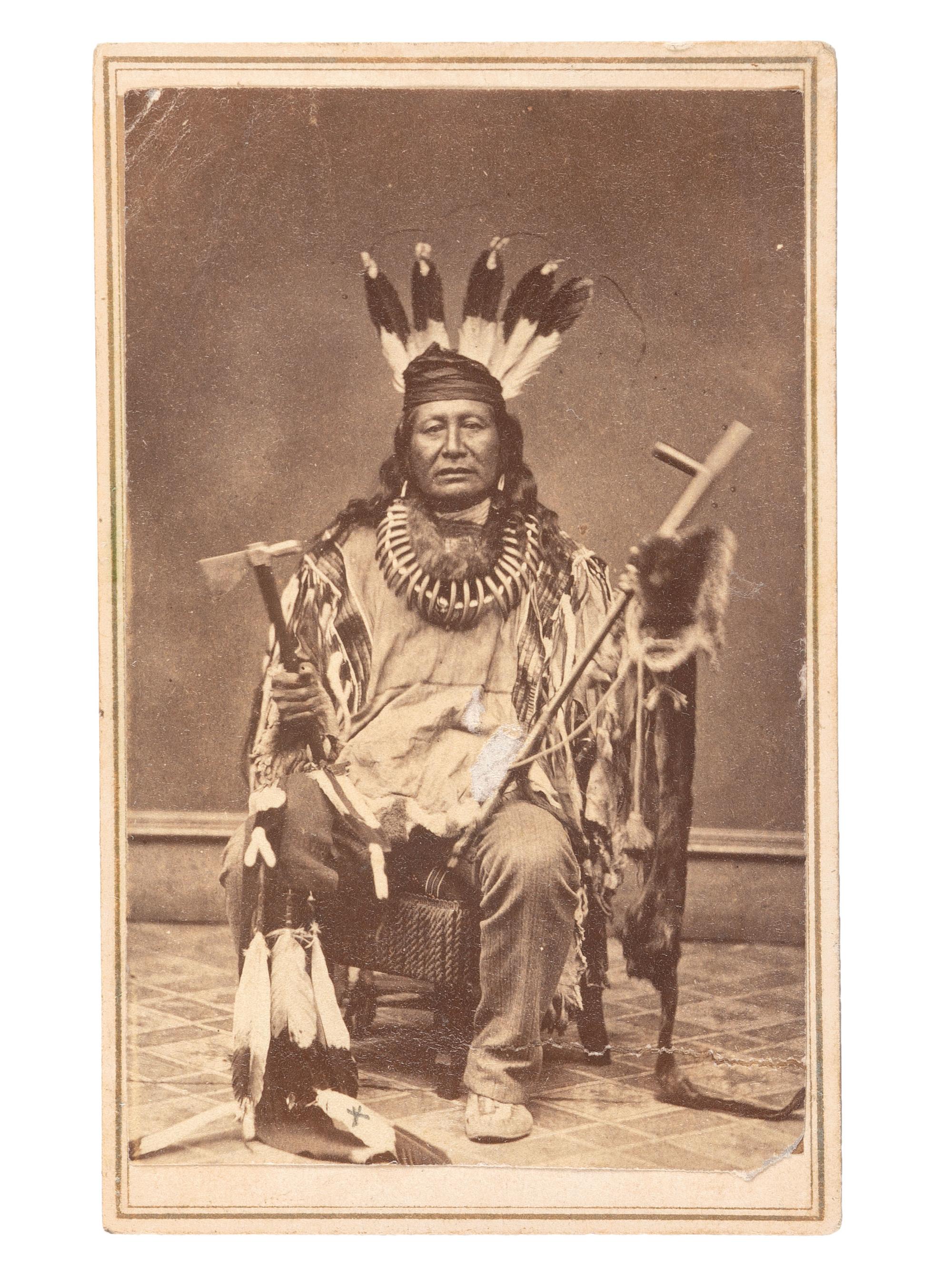 [NATIVE AMERICANS]. CDV of Rushing Bear, or Son-of-the-Star, hereditary head chief of the Arikara.