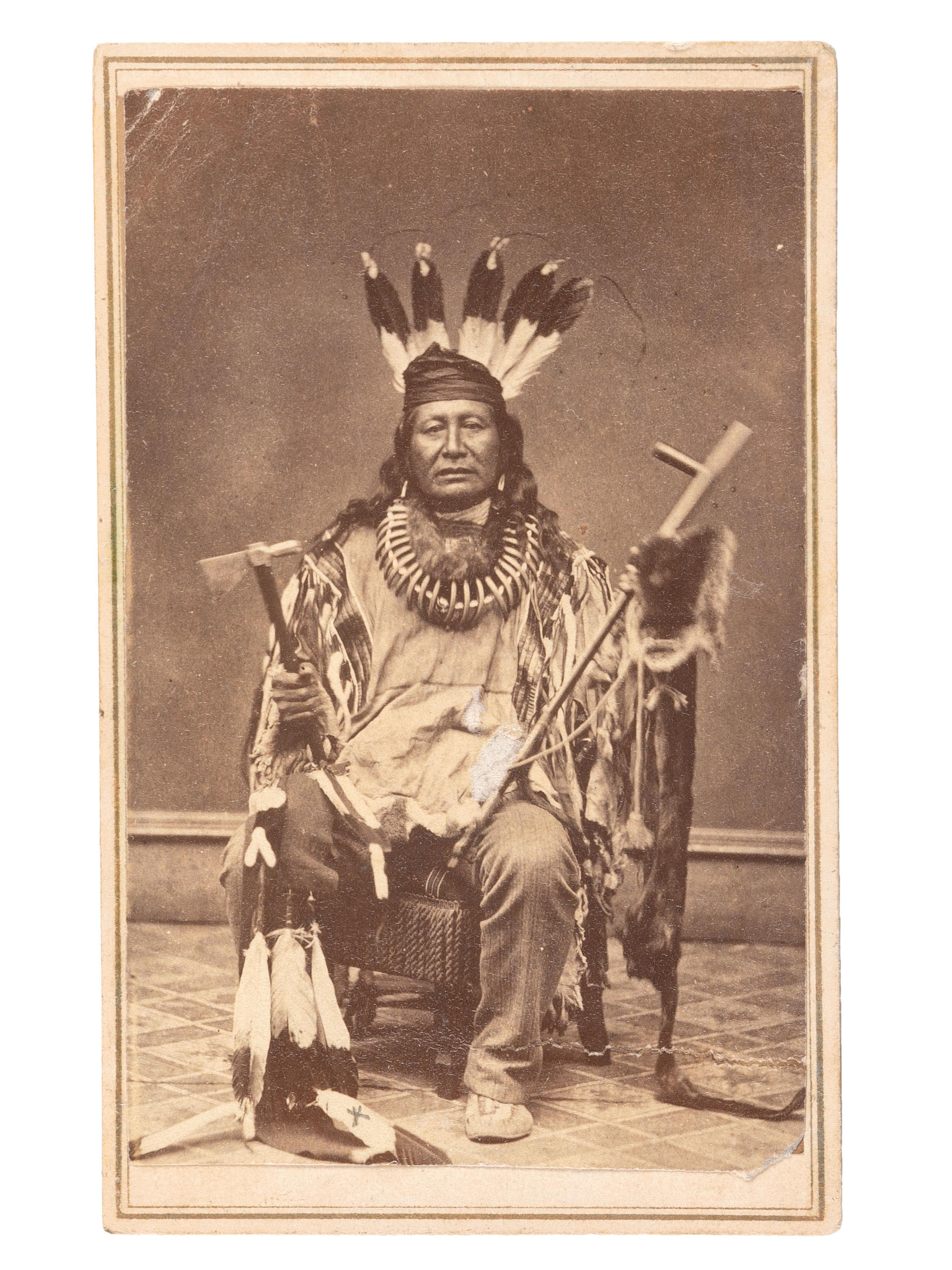[NATIVE AMERICANS]. CDV of Rushing Bear, or Son-of-the-Star, hereditary head chief of the Arikara.
