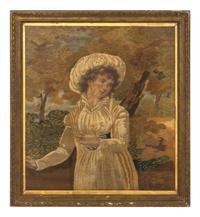 Four Continental Silk Needlework Pictures in Giltwood Frames