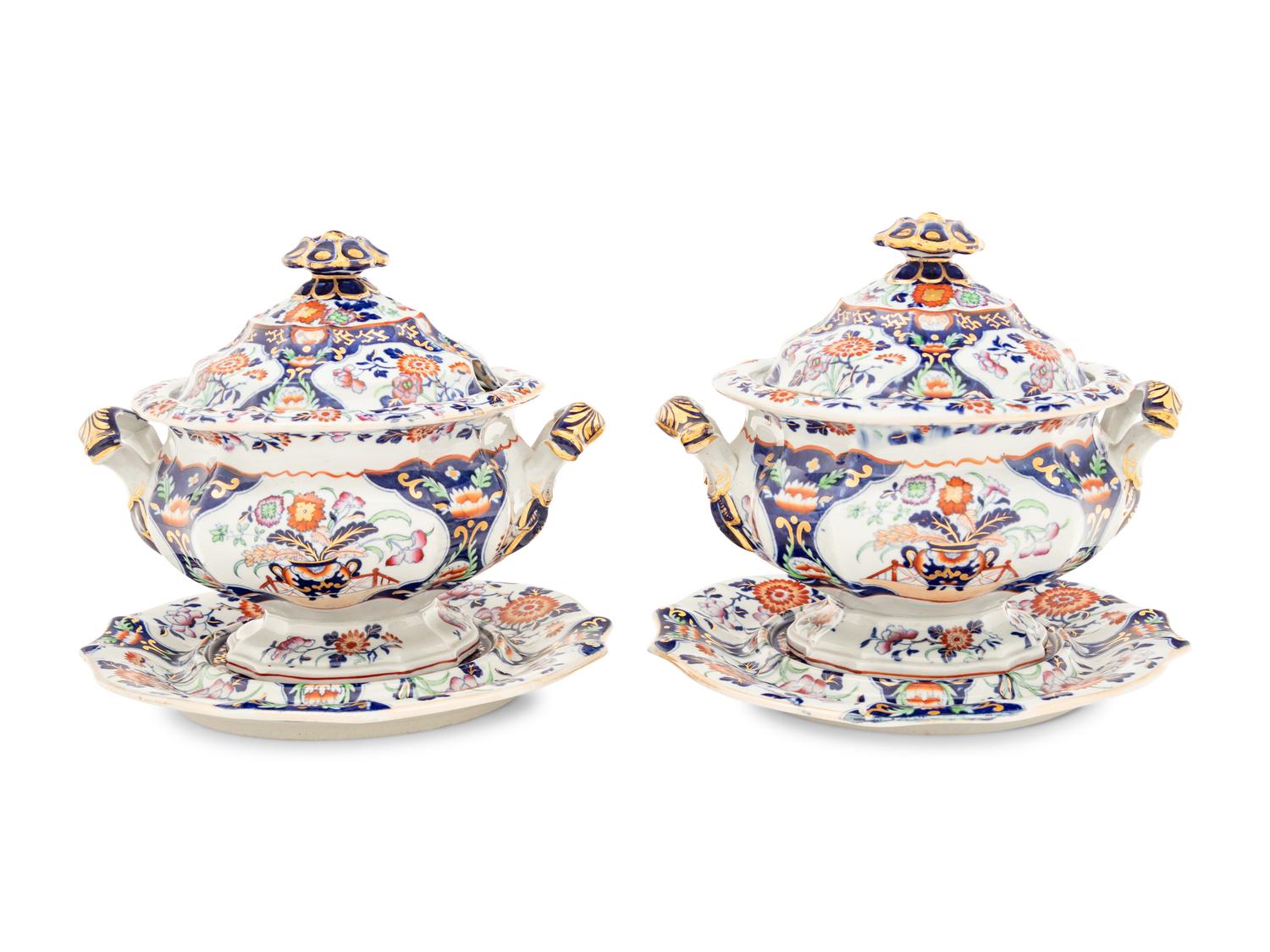A Pair of English Ironstone Sauce Tureens