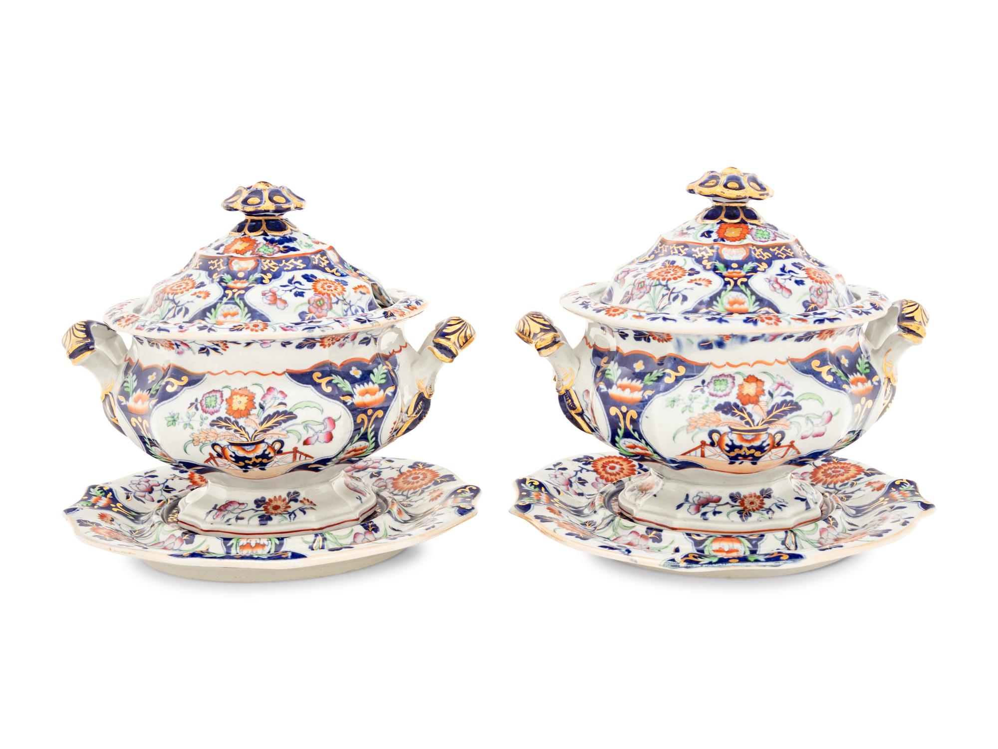 A Pair of English Ironstone Sauce Tureens