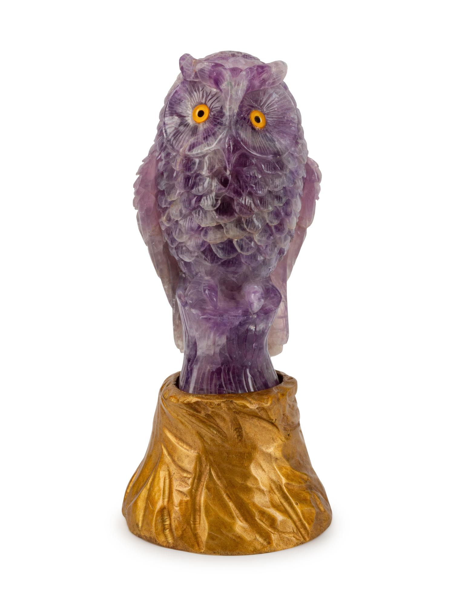 A Carved Amethyst Figure of an Owl