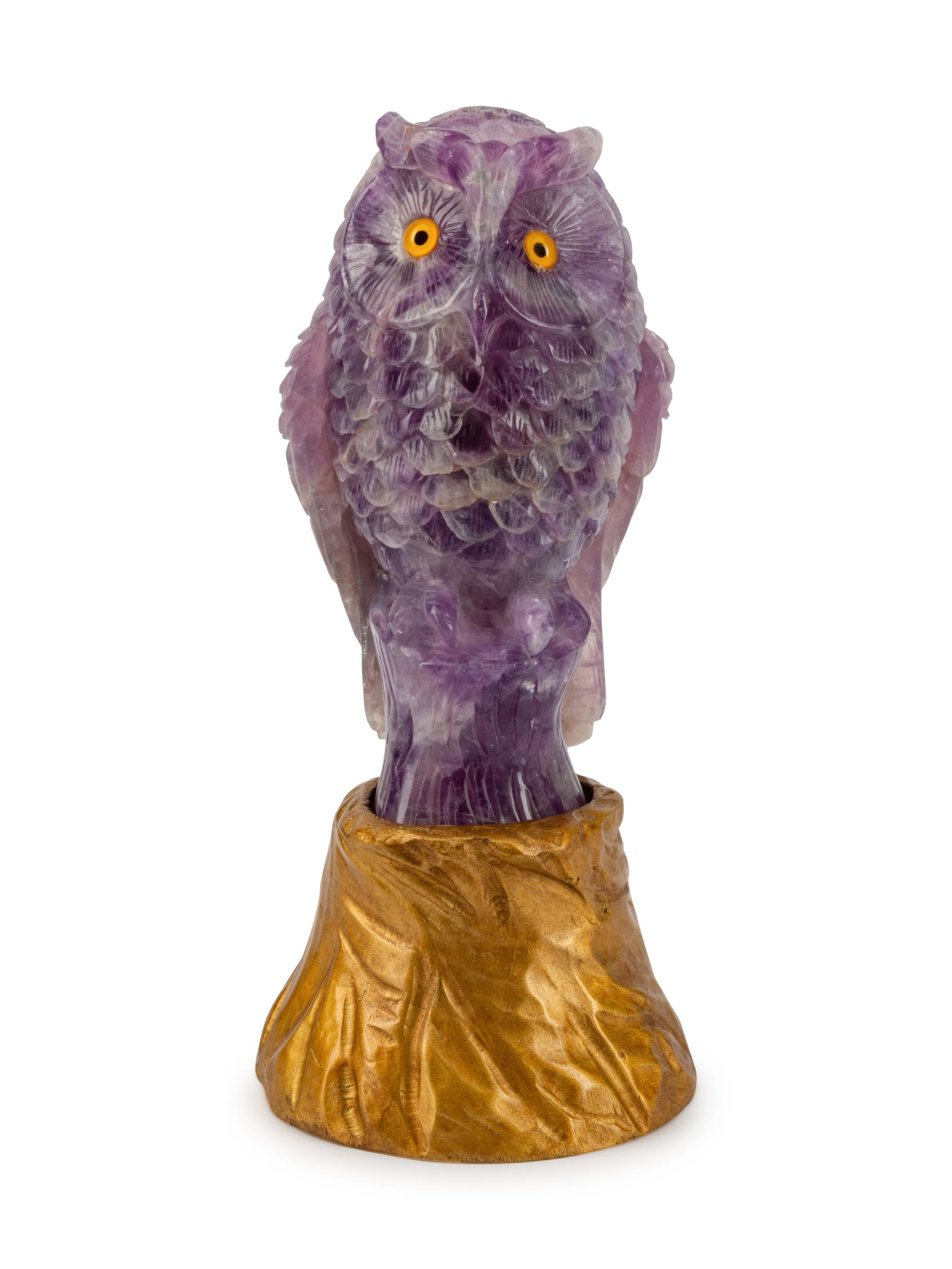 A Carved Amethyst Figure of an Owl