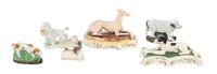 A Collection of Staffordshire Animals, Width of widest 4 3/4 inches.