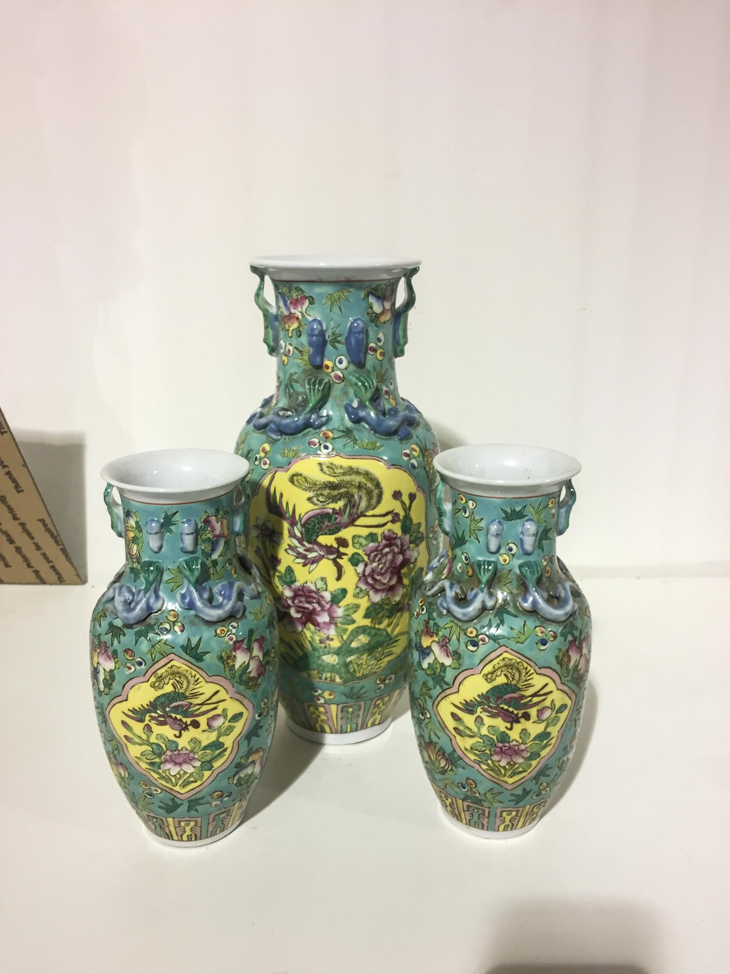 A Group of Three Chinese Porcelain Vases Height of tallest 12 1/2 inches. — 20TH CENTURY