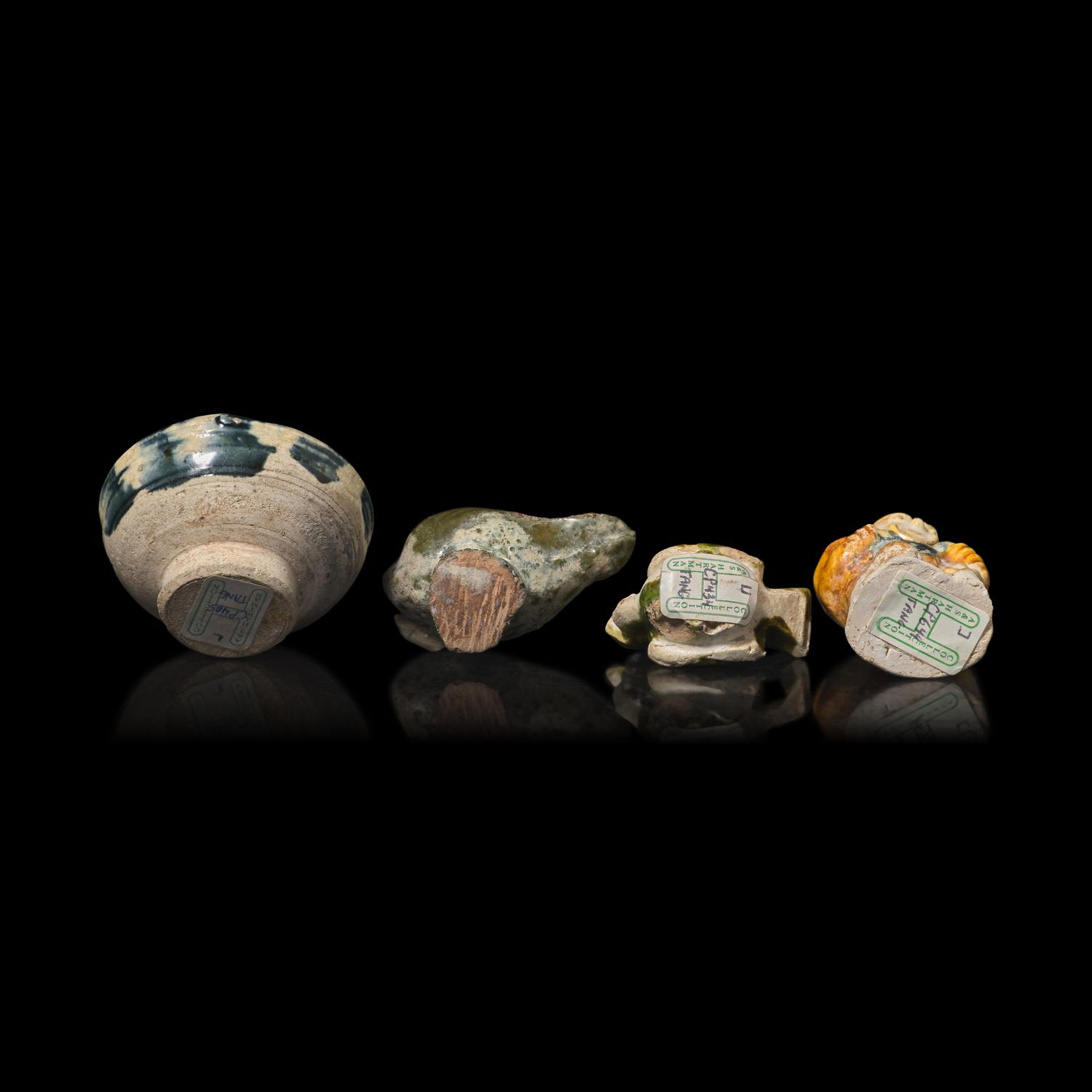 Four Chinese Glazed Pottery Miniatures, Tang Dynasty 唐 三彩袖珍器四件
