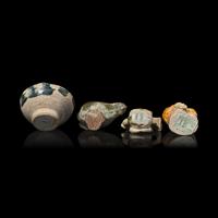 Four Chinese Glazed Pottery Miniatures, Tang Dynasty 唐 三彩袖珍器四件