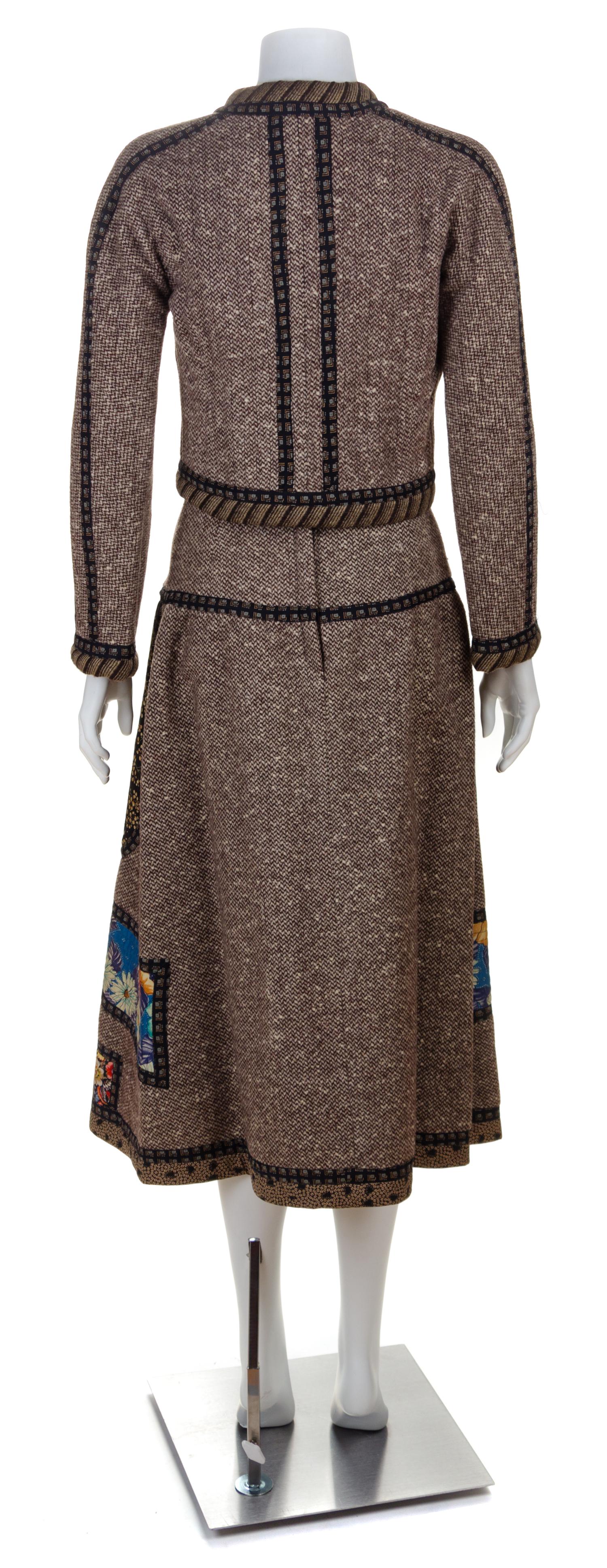 A Koos van den Akker Brown Tweed Jacket and Skirt Ensemble, Size 8.