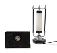 An Art Deco Table Lamp and Desk Barometer