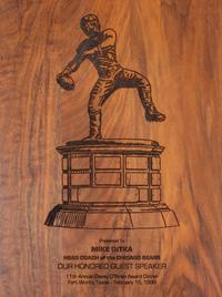 A 1988 Davey O'Brien Award Dinner Plaque Presented to Mike Ditka Formerly Displayed at Mike Ditka's Restaurant