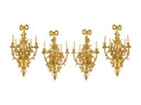 A Set of Four Louis XV Style Gilt-Bronze Five-Light Sconces — 19TH CENTURY