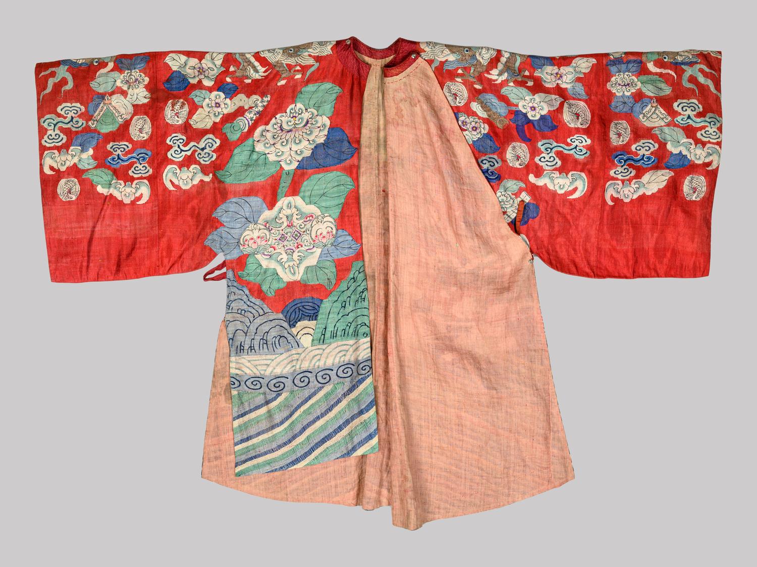 A Red Ground Kesi Woven Silk Theatrcial 'Dragon' Robe