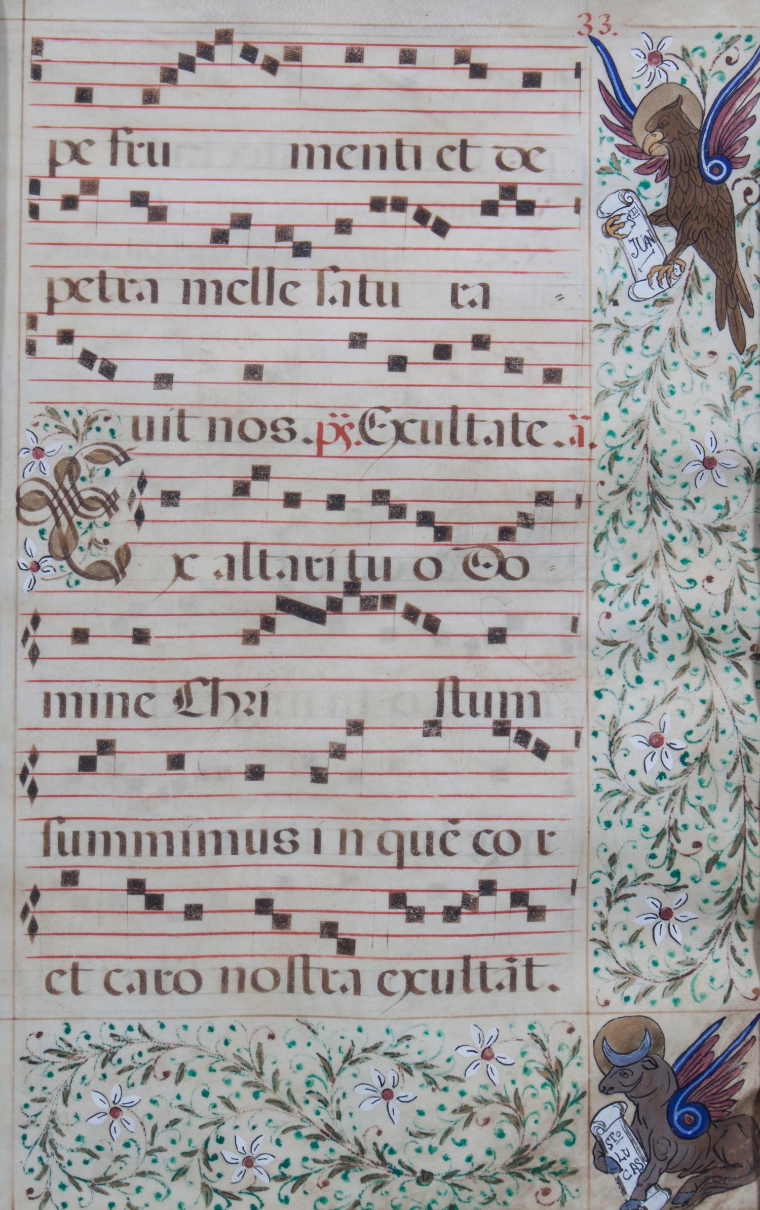 (MANUSCRIPT, ILLUMINATED) Frame size: 29 1/4 x 37 1/4 inches.