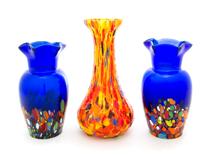 A Pair of Czechoslovakian Cobalt Glass Vases Height of pair 5 1/4 inches.