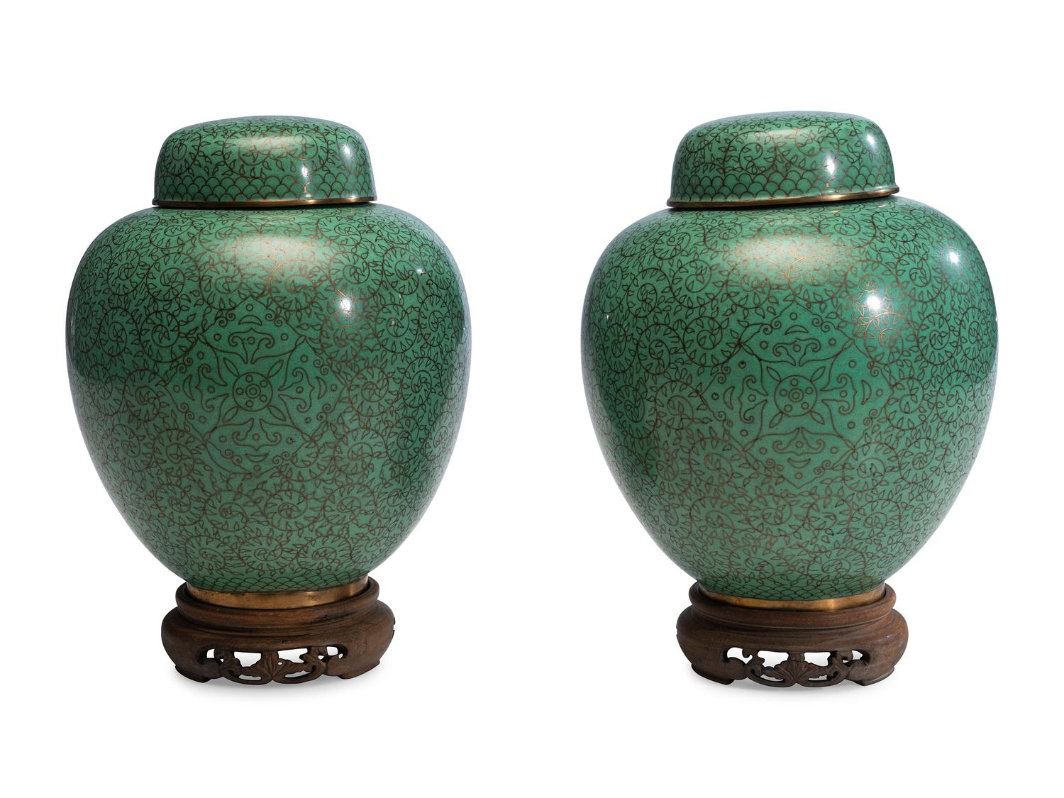 A Pair of Chinese Export Cloisonné Enamel Ginger Jars