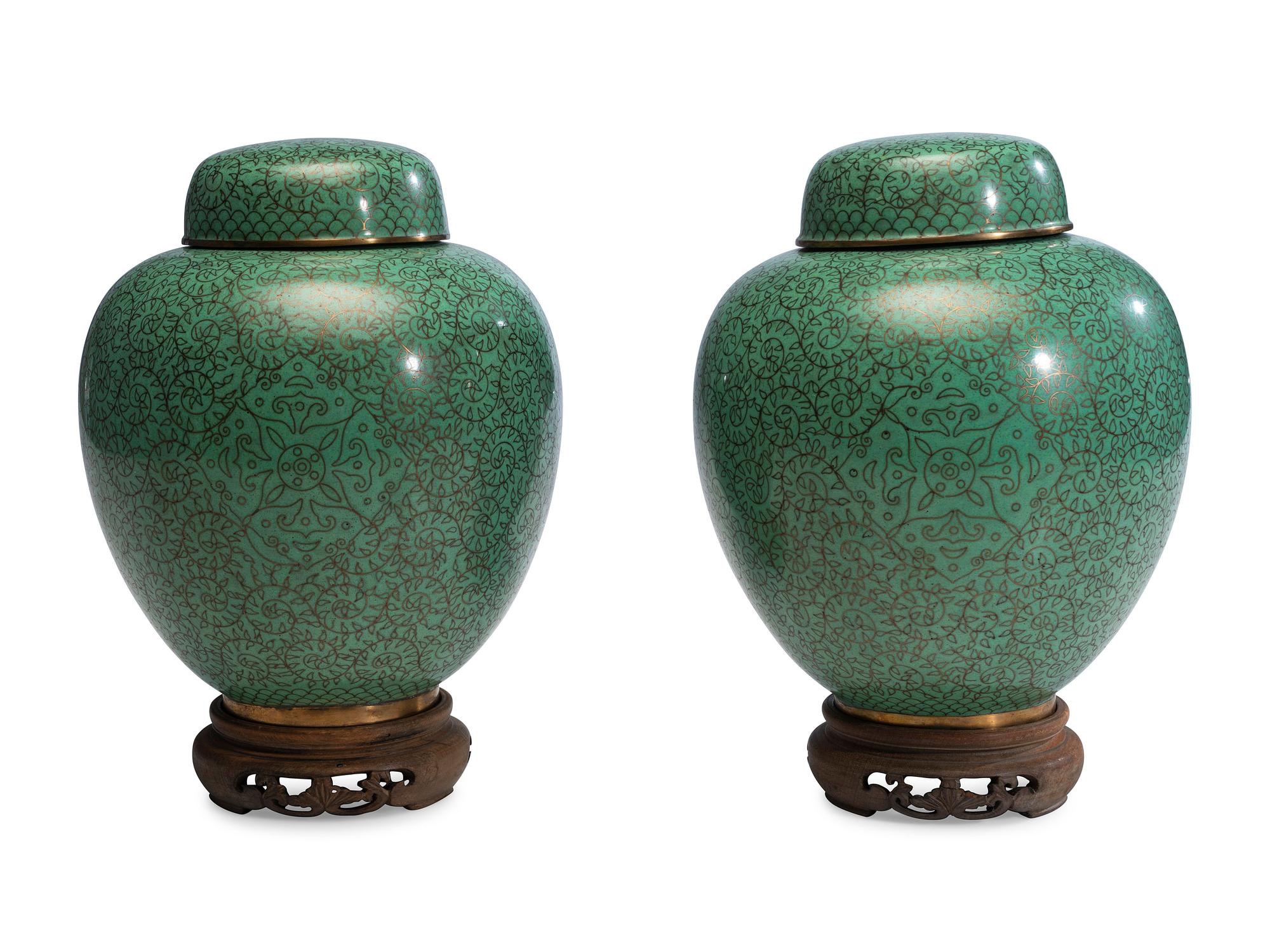 A Pair of Chinese Export Cloisonné Enamel Ginger Jars