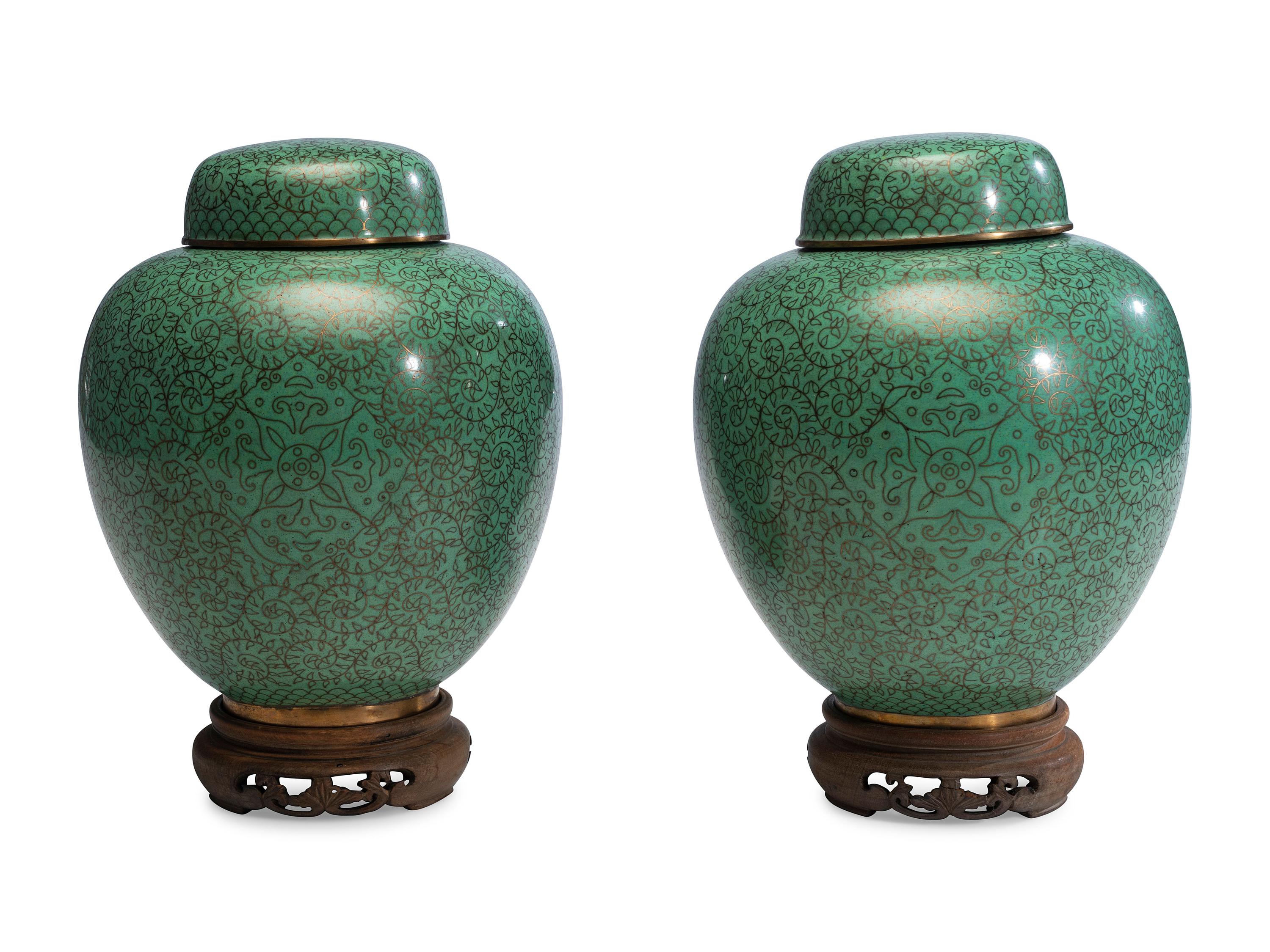 A Pair of Chinese Export Cloisonné Enamel Ginger Jars