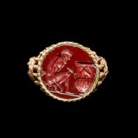 A Roman Red Jasper Ring Stone of a Nude Sculptor