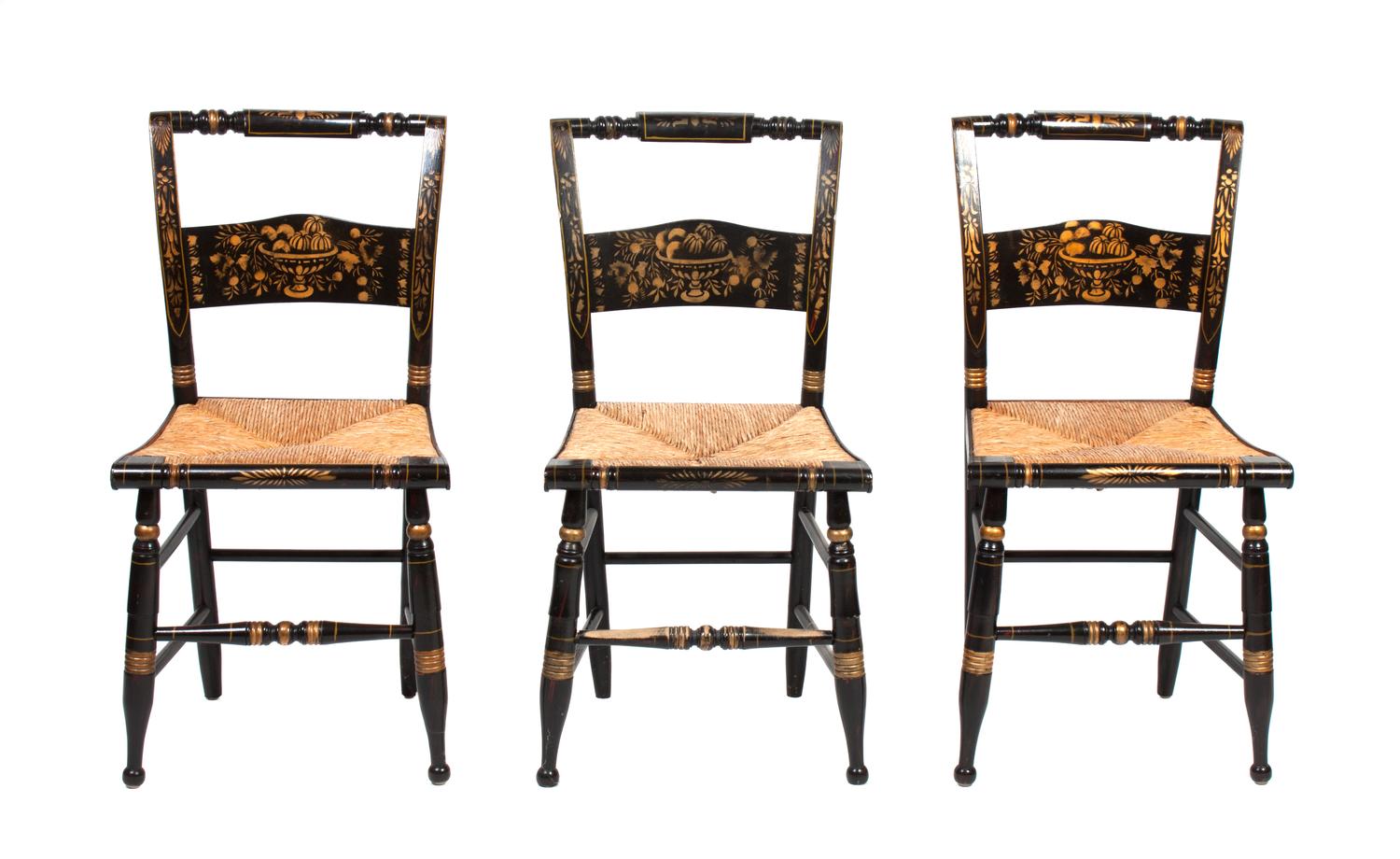 Three Hitchcock Side Chairs Height of each 34 inches.