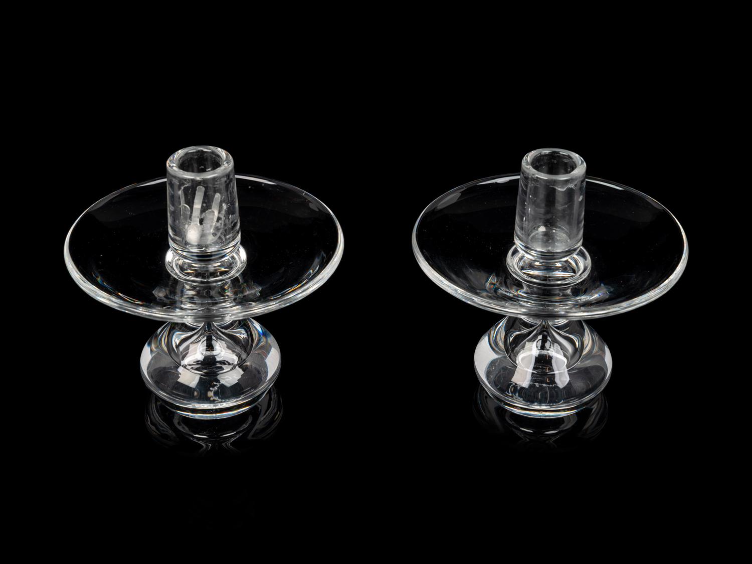 A Pair of Steuben Glass Candlesticks