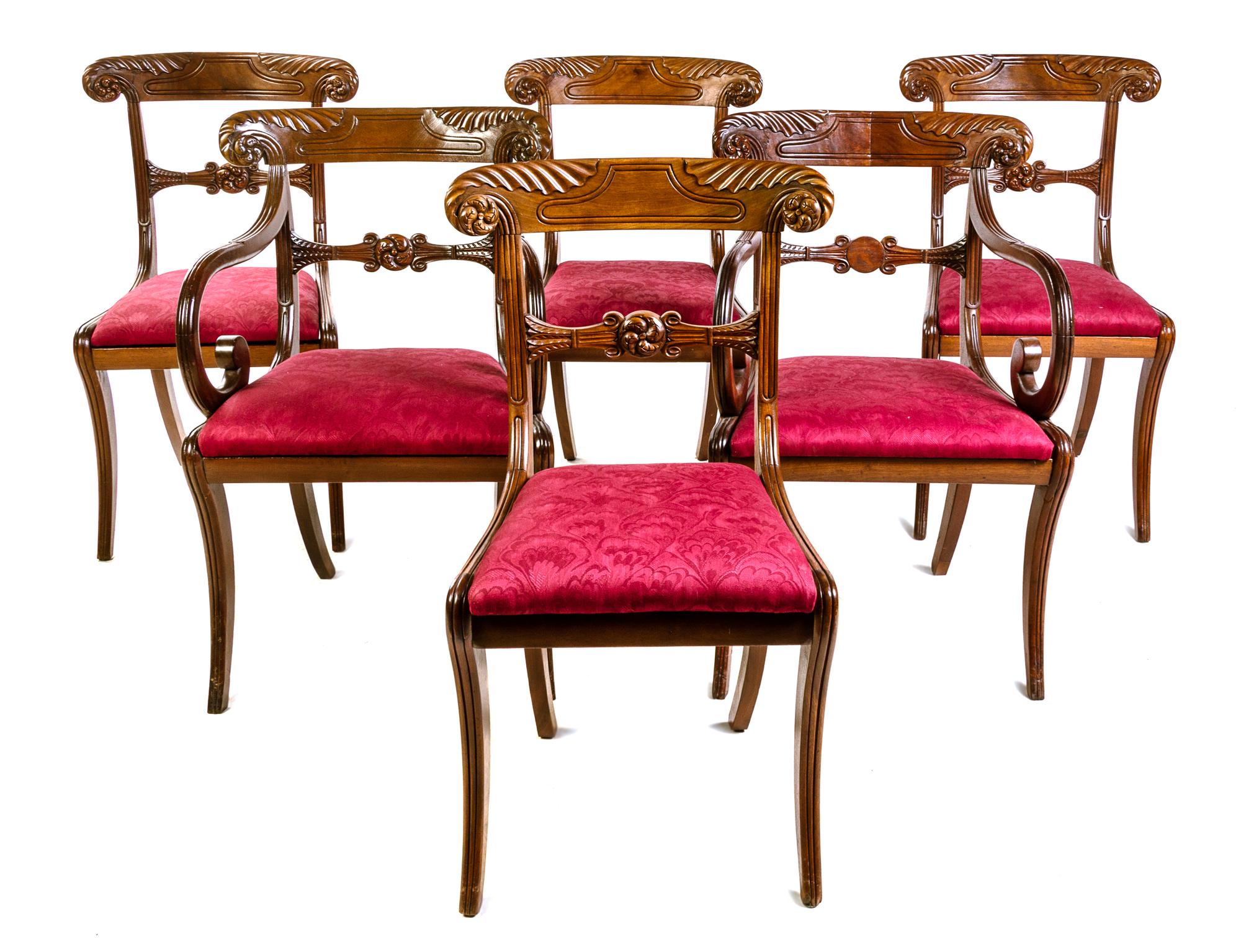 A Set of Six Regency Mahogany Dining Chairs Height of armchair 33 inches. — FIRST HALF 19TH CENTURY