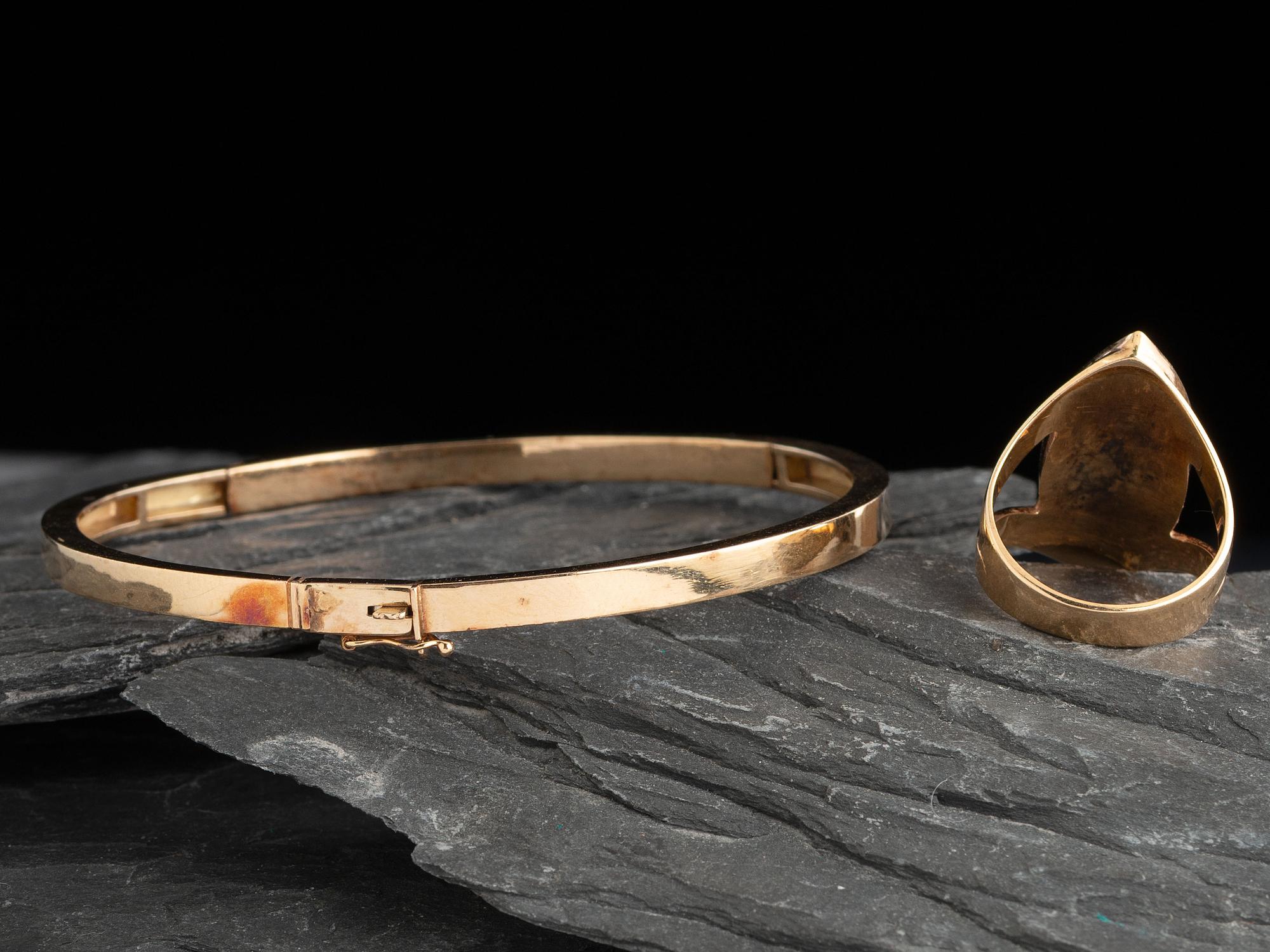 Southwestern-style 14K Gold Ring and Bangle Bracelet